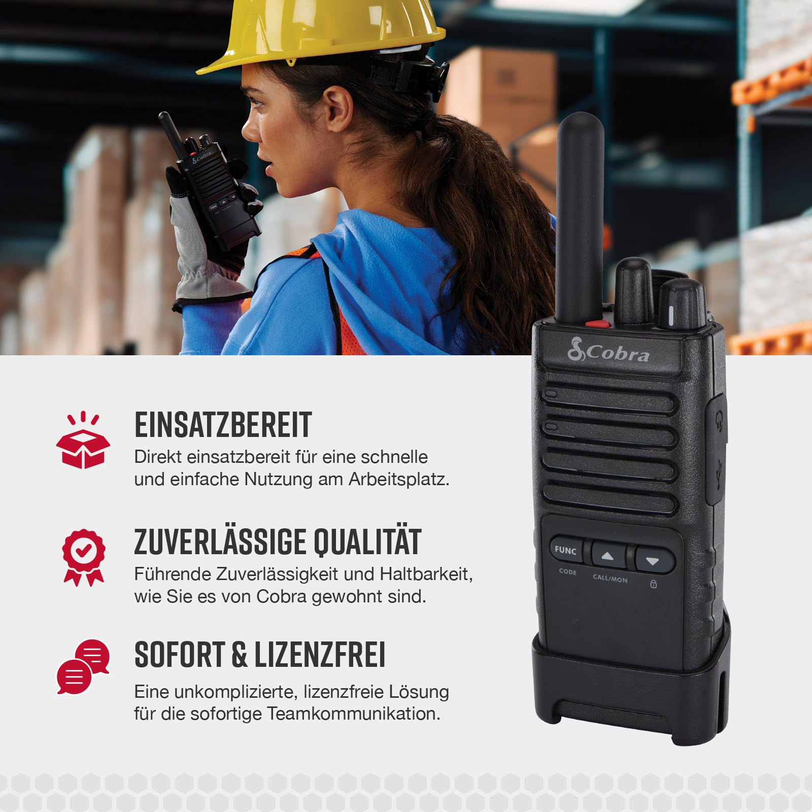 Cobra PX650 Professionelle Walkie-Talkies (6er-Pack) – Wiederaufladbare PMR446-Funkgeräte für Unternehmen, Reichweite von 27.000 m²/ 25 Etagen, staubgeschützt und spritzwassergeschützt (IP54)