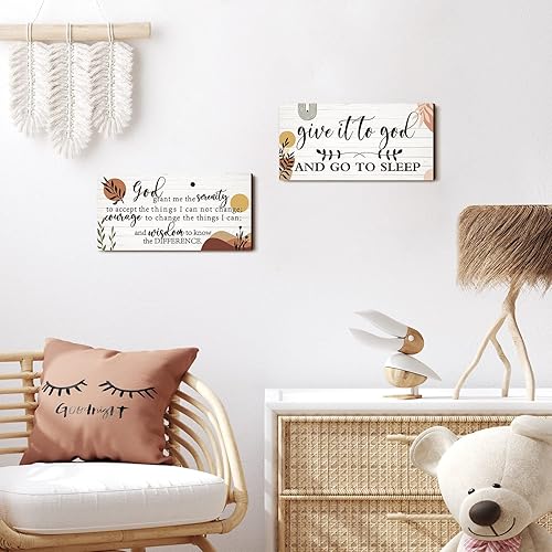 Miniatura 4 de Chunful 2 piezas de decoración de pared para dormitorio, letrero de oración de serenidad con texto en inglés "Give It to God and Go to Sleep", arte