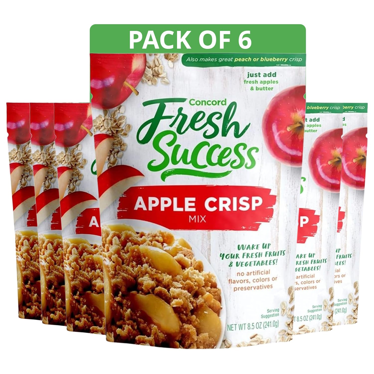 Concord Foods Apple Crisp Mix: Easy-to-Make Dessert with Delicious Ready to Go Ingredients - Sweet, Tender, Fruit Dessert Covered in Buttery, Cinnamon Crumb Topping (8.5 oz Pack of 6)