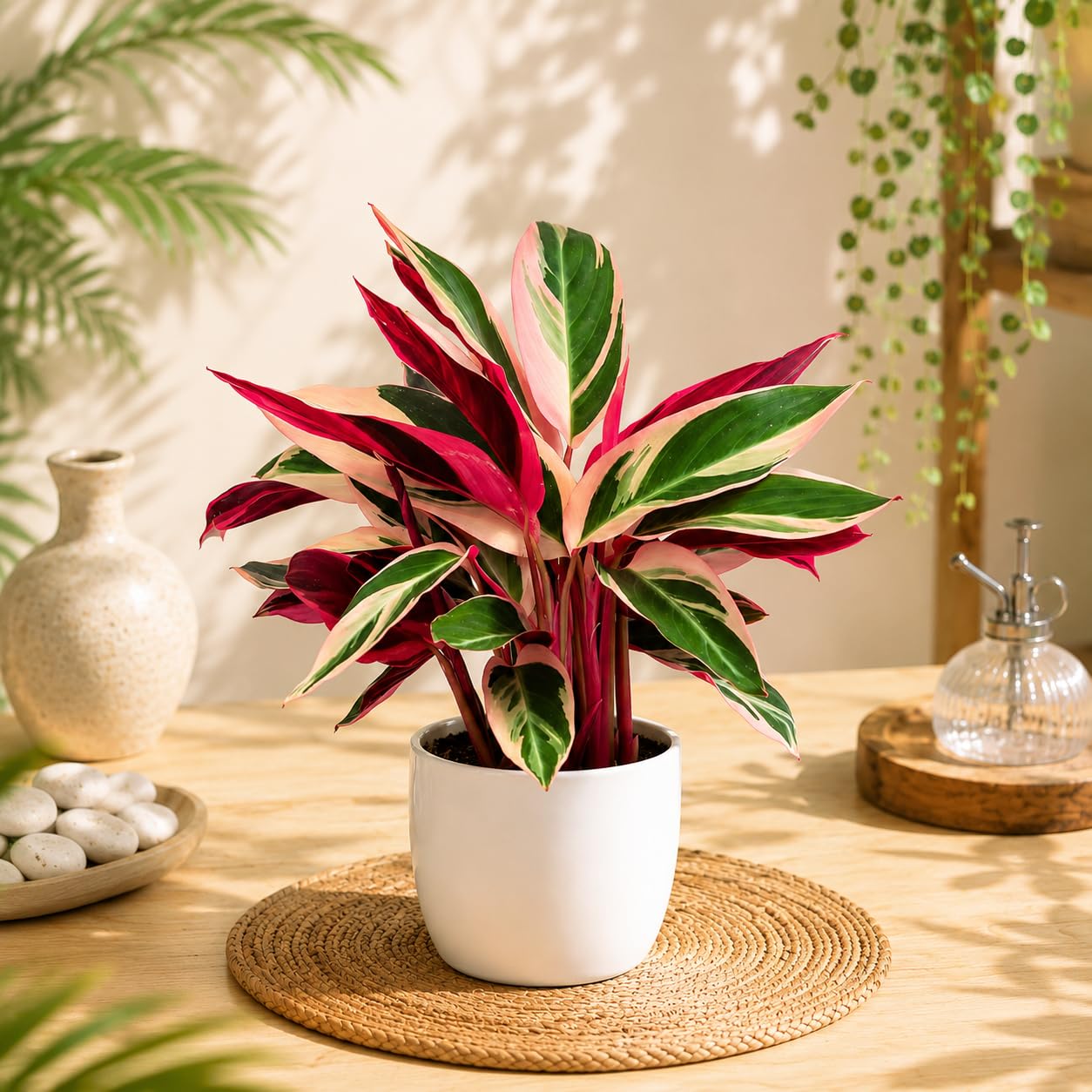 Luxury Stromanthe Triostar Live Plant | Calathea Triostar Indoor Prayer Plant | Vibrant Pink Green White Foliage | Tropical Houseplant for Home & Office Decoration-image-46