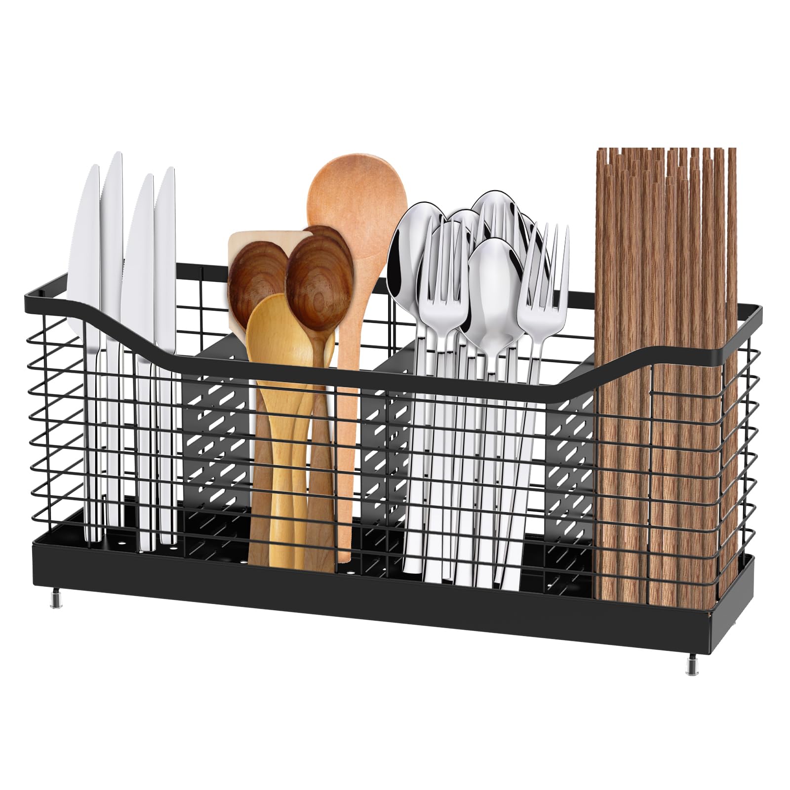 Alongen 4 Grids Utensil Holder, Metal Counter Utensil Holder 4 Compartments Large Capacity Counter Organizer Stable Cooking Organizer With 4 Nonslip Feet Cooking For Home Kitchens(4 Grids)