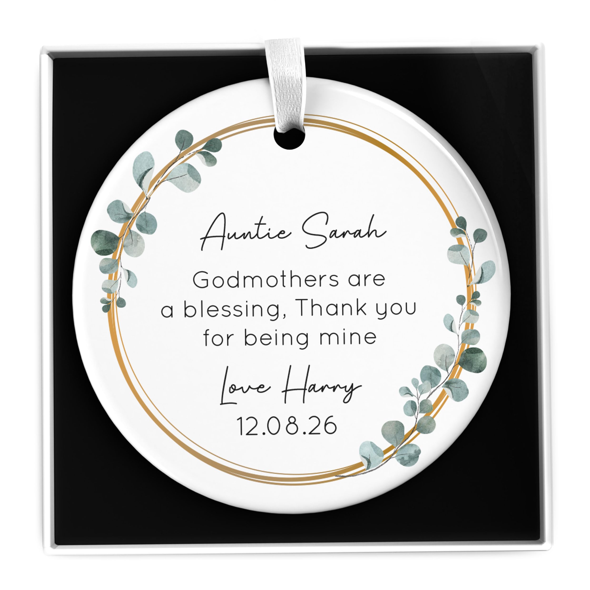 Beecreative Godmother Gifts From Godson Goddaughter - Christening Gifts For Godmother - Godmother Ceramic Ornament - With Gift Box