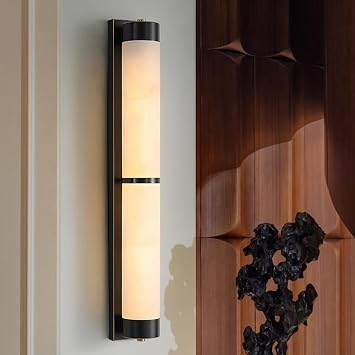 23.6 Inch Alabaster Wall Scone Marble Sconce Lighting Bathroom Vanity Light Fixture Long Linear Stone Alabaster Sconces Brass Base Anti-Rust Wall Light for Bedroom Living Room Restaurant
