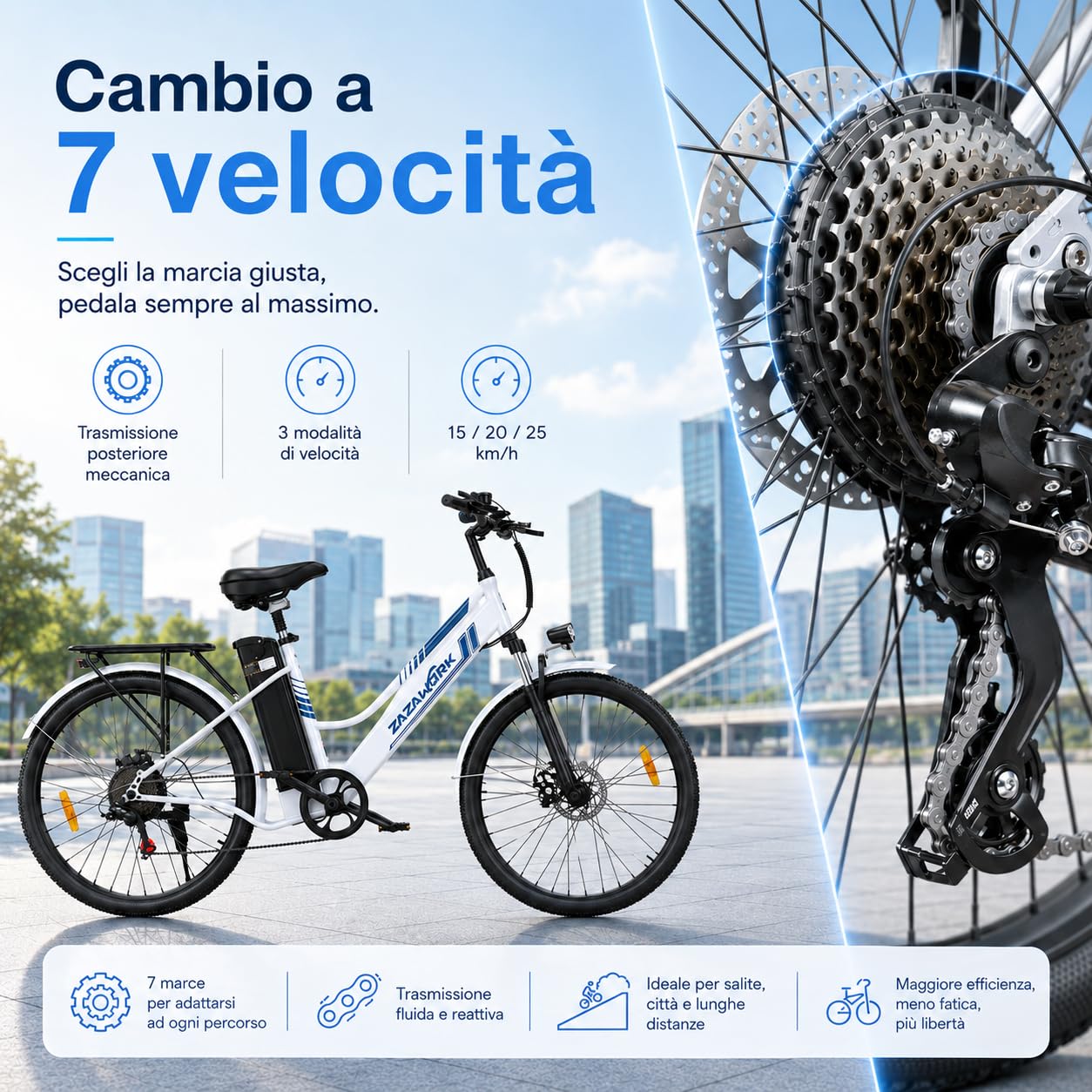 Bici Elettrica Uomo Donna 26 Pollici, E-Bike City con Motore 250W e Batteria 36V 20Ah, Autonomia 120km, Cambio 7 Velocità, Freni a Disco, Bicicletta Elettrica Economica