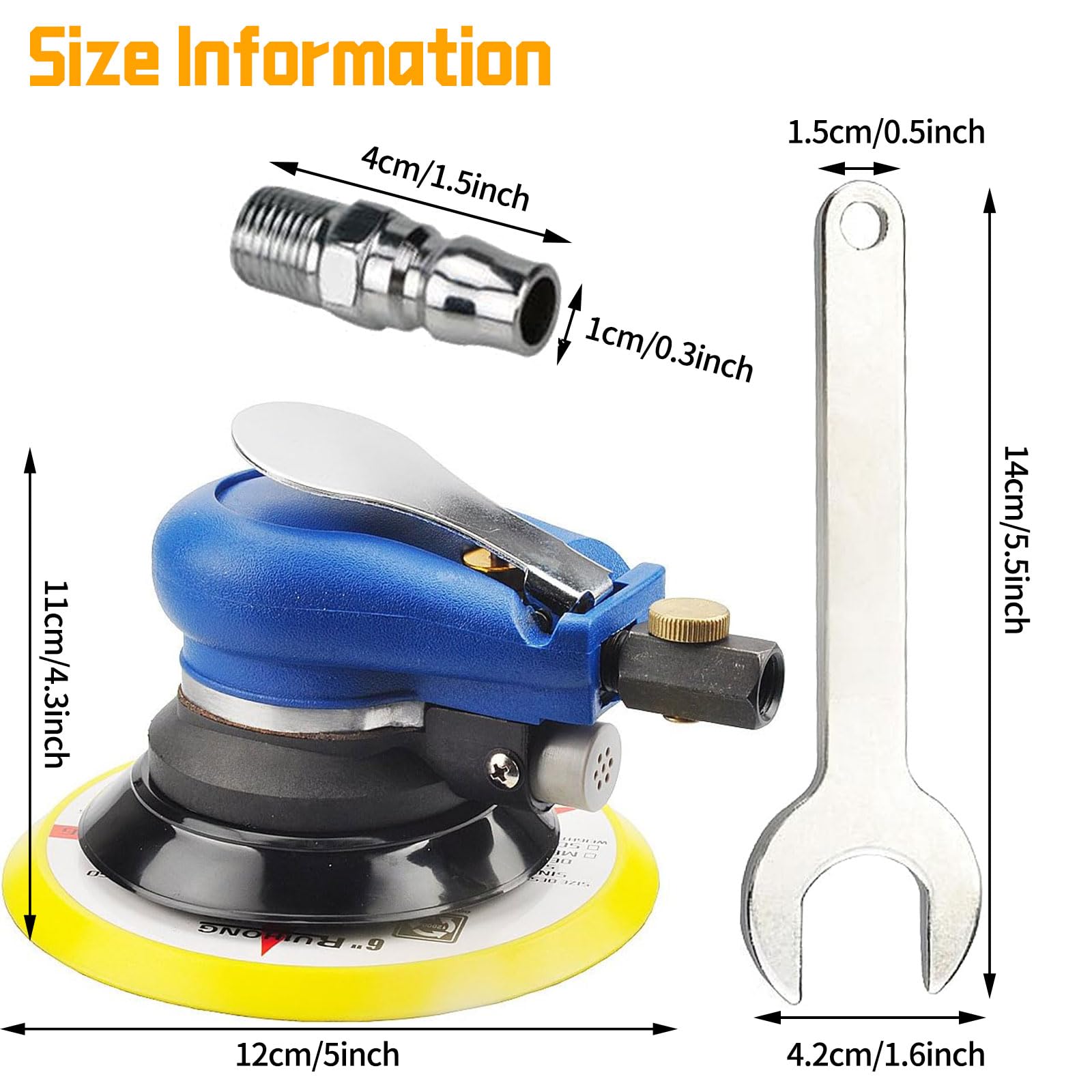 Levigatrice Eccentrica Pneumatica Orbitale ad Aria Compressa, Disco Ø125mm (5“), Lucidatrice Multisabbiatrice a Doppia Azione, Rotazione 10000 Giri/Min, Levigatrici con Regolazione Della Velocità