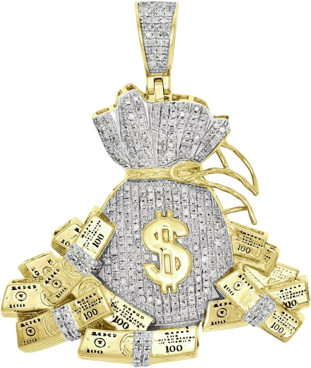 Money Bag Unisex Pendant Charm For Men 2 CT Round Pave Set Lab-Created Diamond 14K Yellow Gold Plated 925 Sterling Silver Jewelry