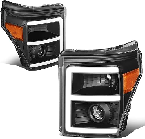 DNA Motoring HL-HPL-LED-FSU13-BK-AM-T2 Faros delanteros negros del proyector con el reemplazo de la luz corriente del LED para 11-16 F250 SD