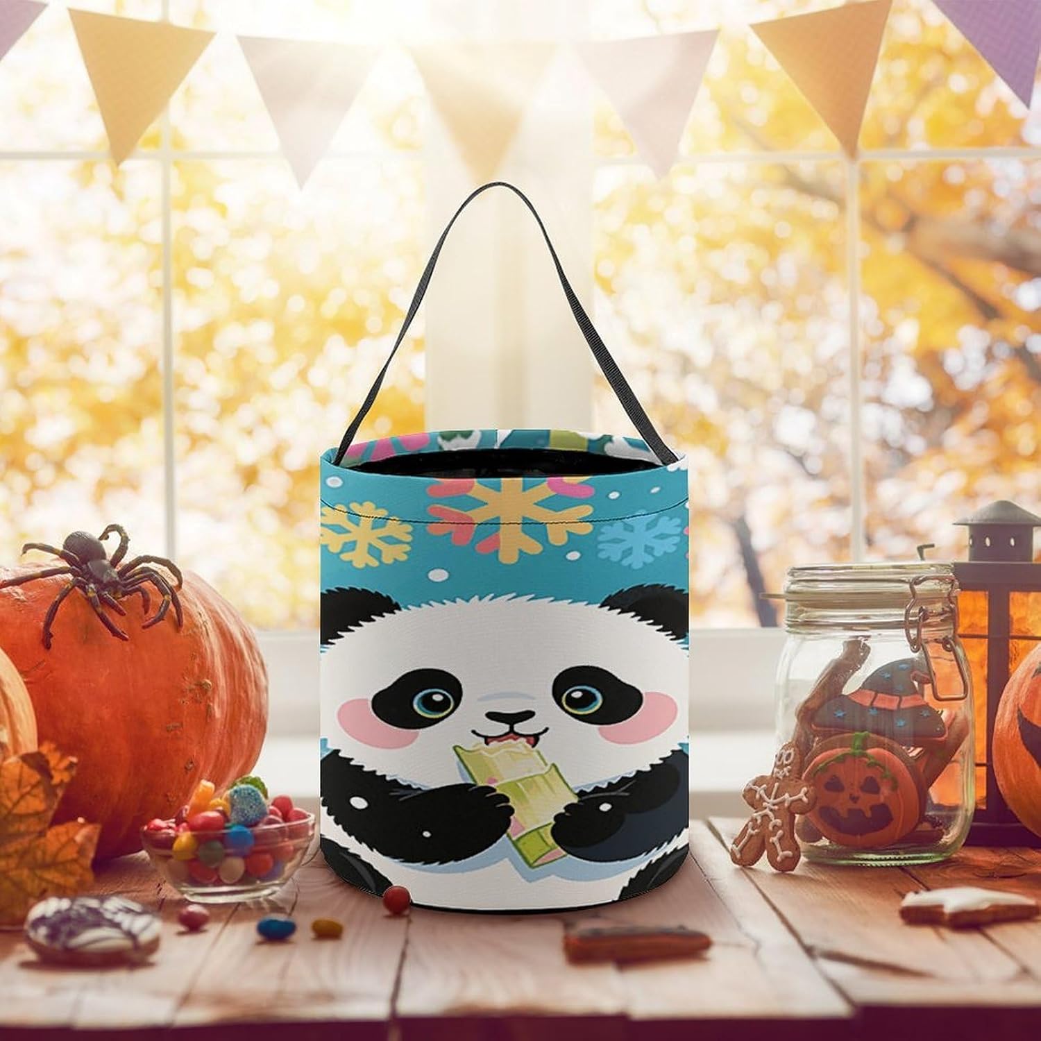 LLUTSNTH Color Snow Panda Halloween Tote Treat Bag for Trick Or Treat image 5
