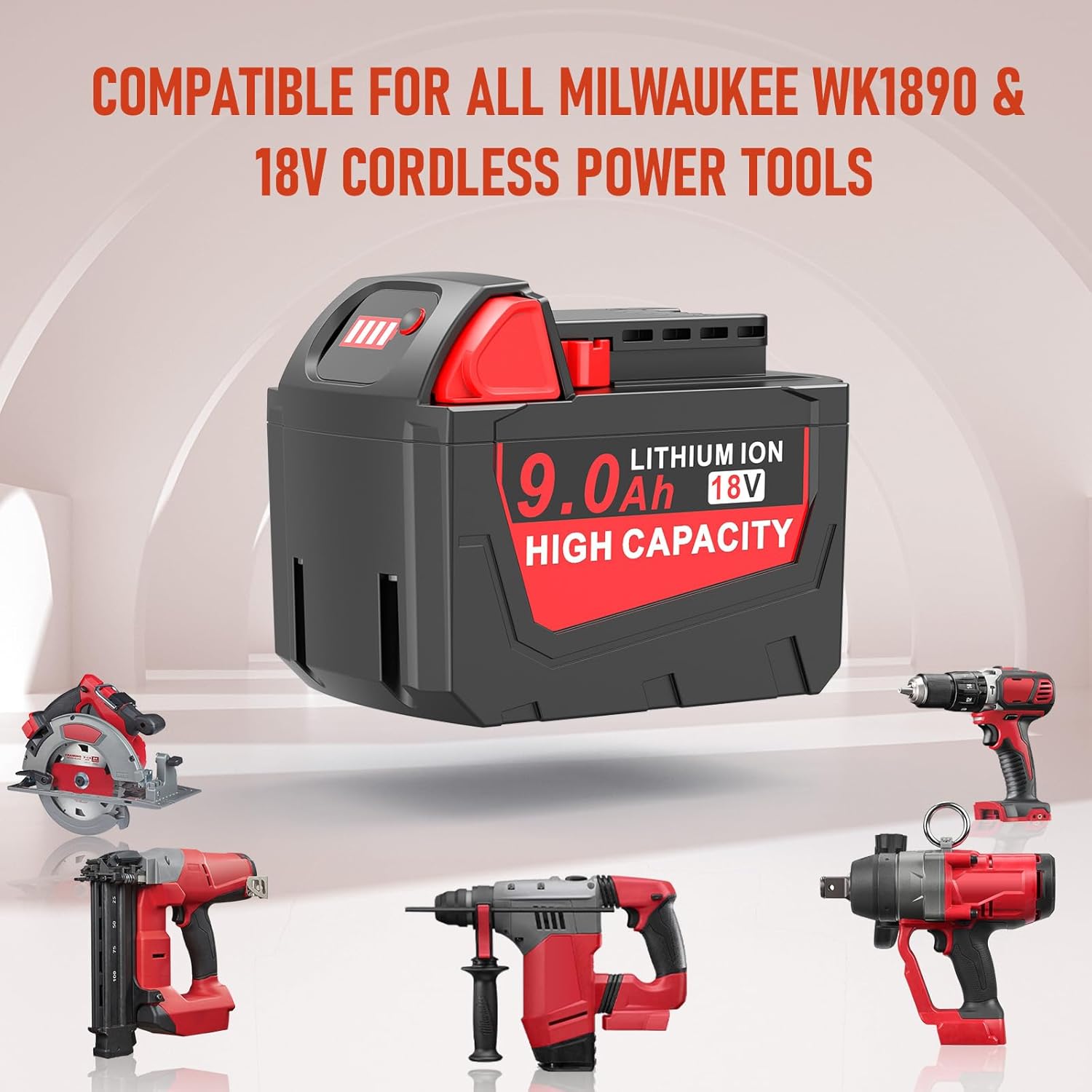2 Pack 9.0Ah 18V Battery Compatible for Milwaukee WK1890 Mk-18 Tools, Compatible with 48-11-1840, 48-11-1828, 48-11-1820, 48-11-1815, 48-11-1850, 48-11-1890, 2646-22CT Cordless Power Tools