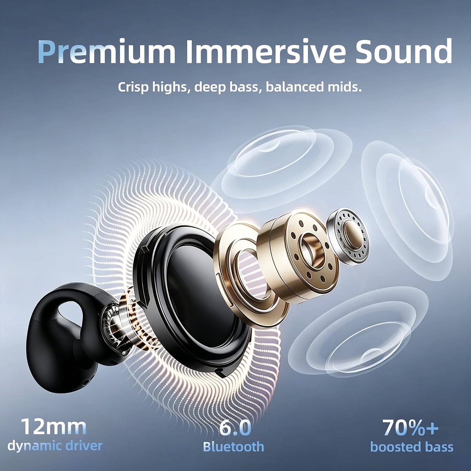 Clip On Earbuds for Apple Ultra Light 4.6g Open Ear Headphones for iPhone 24H Playtime Bluetooth 6.0 Wireless Earbuds All Day Comfort Ideal Glasses Wearers