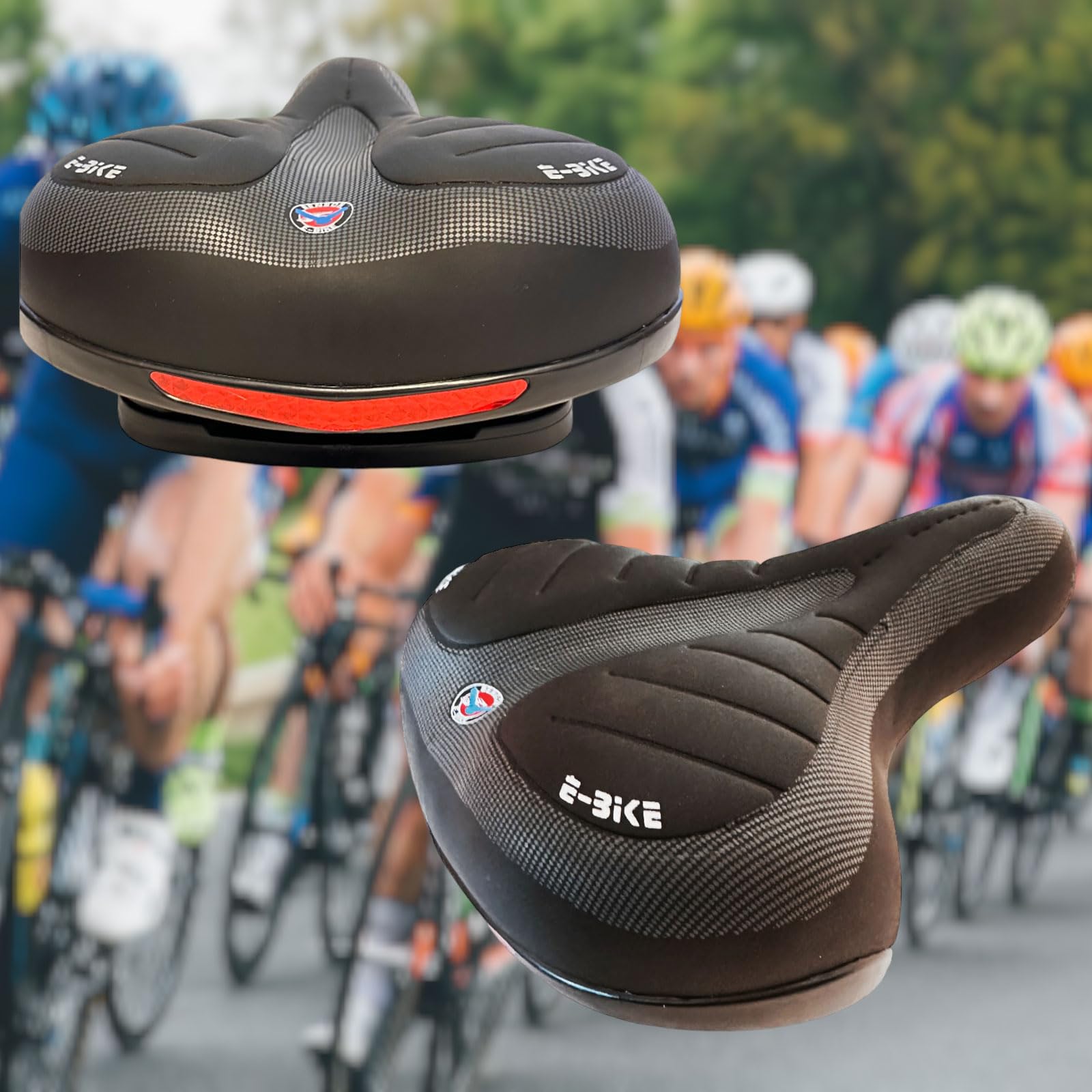 Siodełko rowerowe, komfortowe siodełko rowerowe, szerokie, damskie, męskie, czarne, typ E-Bike, ergonomiczne, amortyzujące wstrząsy, oddychające, wodoszczelne, wygodne siodełko rowerowe