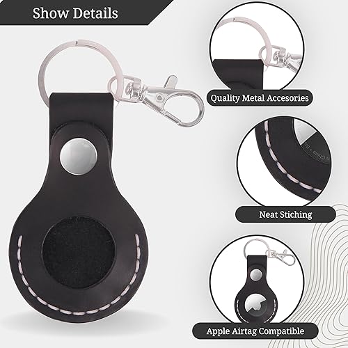 Miniatura 9 de Llavero de cuero para Airtag portátil hecho a mano de cuero auténtico soporte para Airtag bronceado