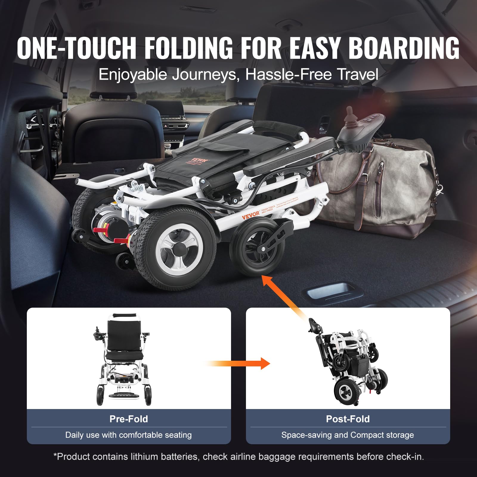 VEVOR Silla de Ruedas Eléctrica para Adultos Mayores, Capacidad de Peso de 136,08 kg, 449,58 mm de Ancho, Sillas de Ruedas Motorizadas Plegables y Livianas, Alcance de Hasta 20 km, 930 x 590 x 940 mm