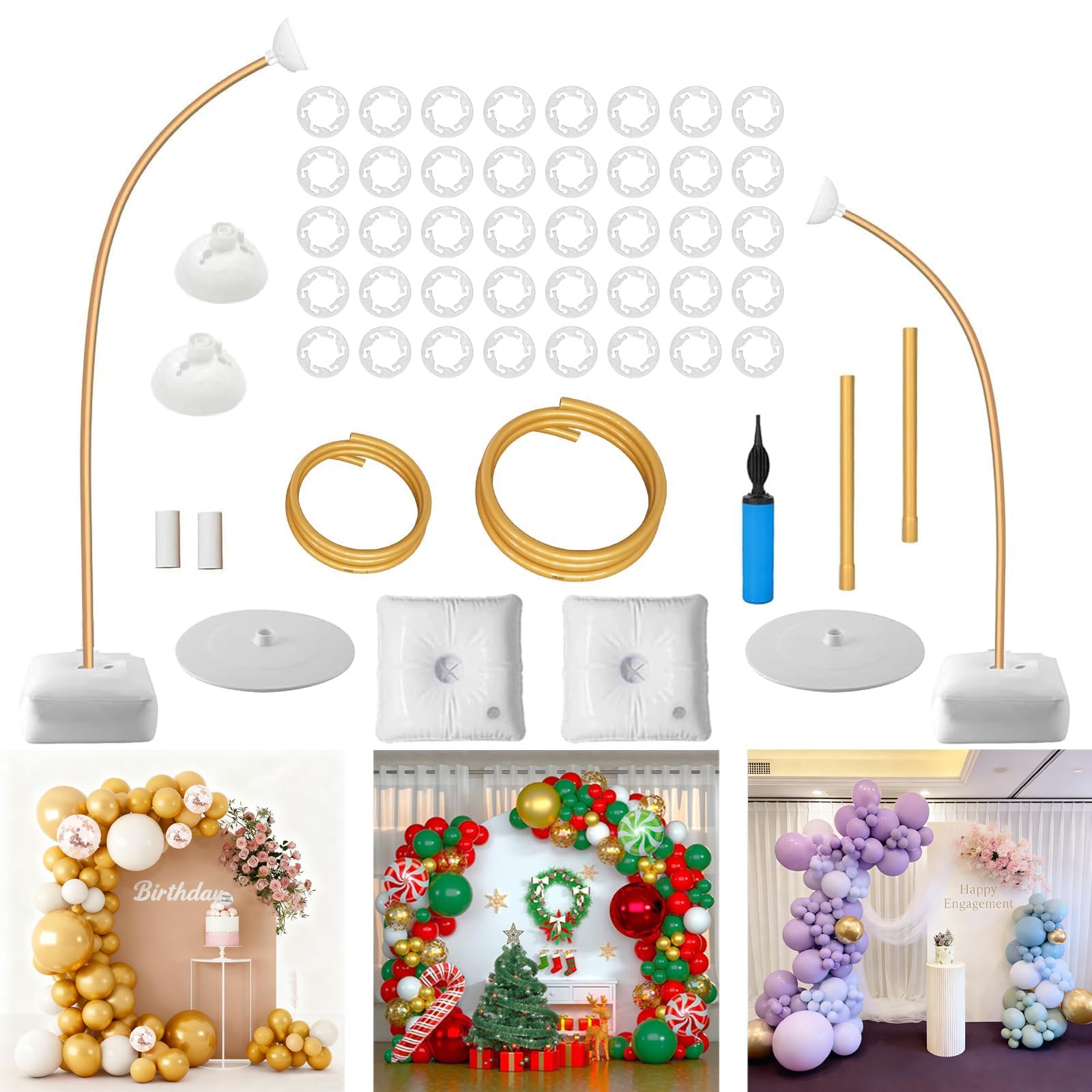 Set di 2 supporti a colonna da 1,5 m, con base riempibile con acqua, per compleanni, Natale, feste, anniversari, decorazioni per palloncini