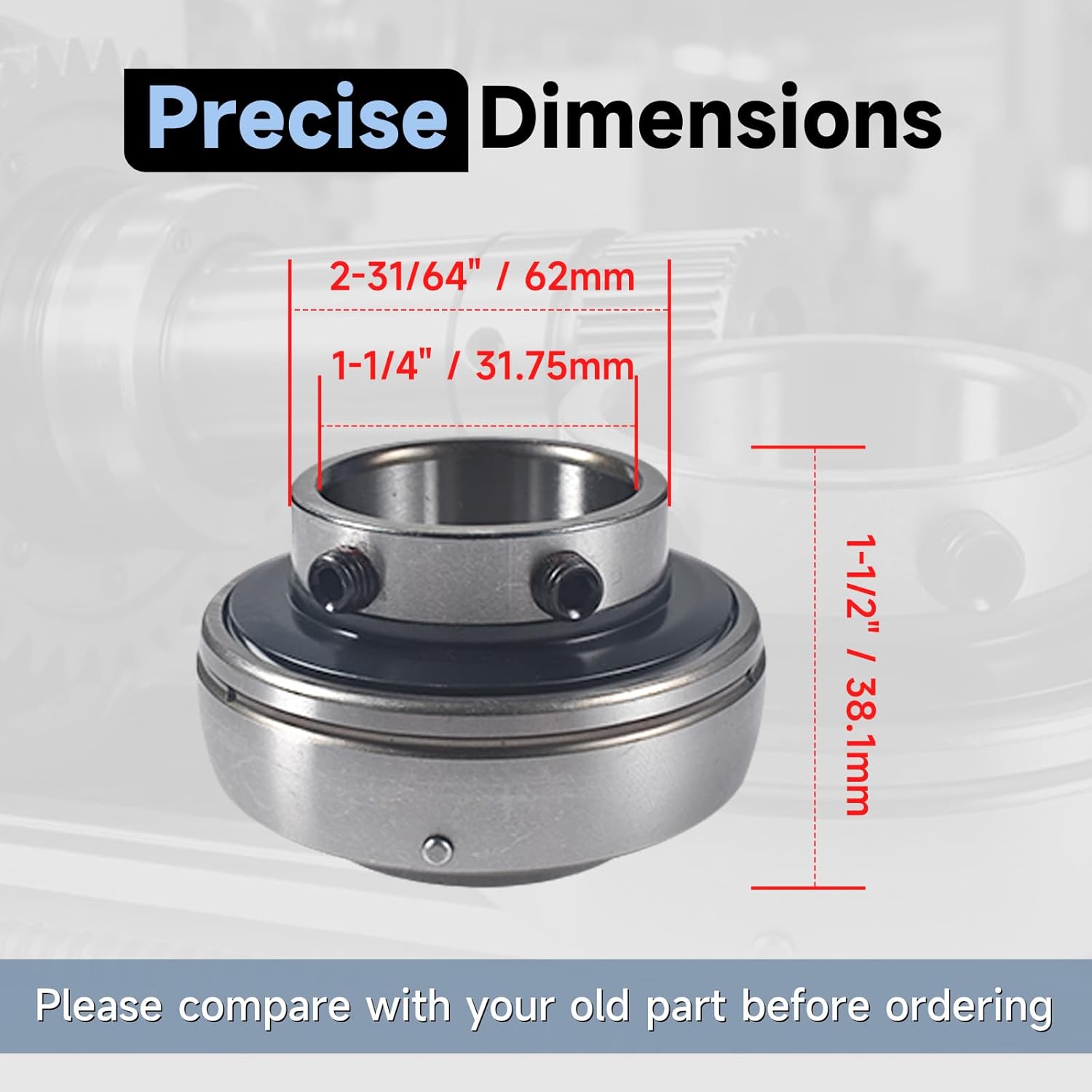 UC206-20K 1-1/4" Bore Set Screw Lock Spherical Insert Two Bearing
