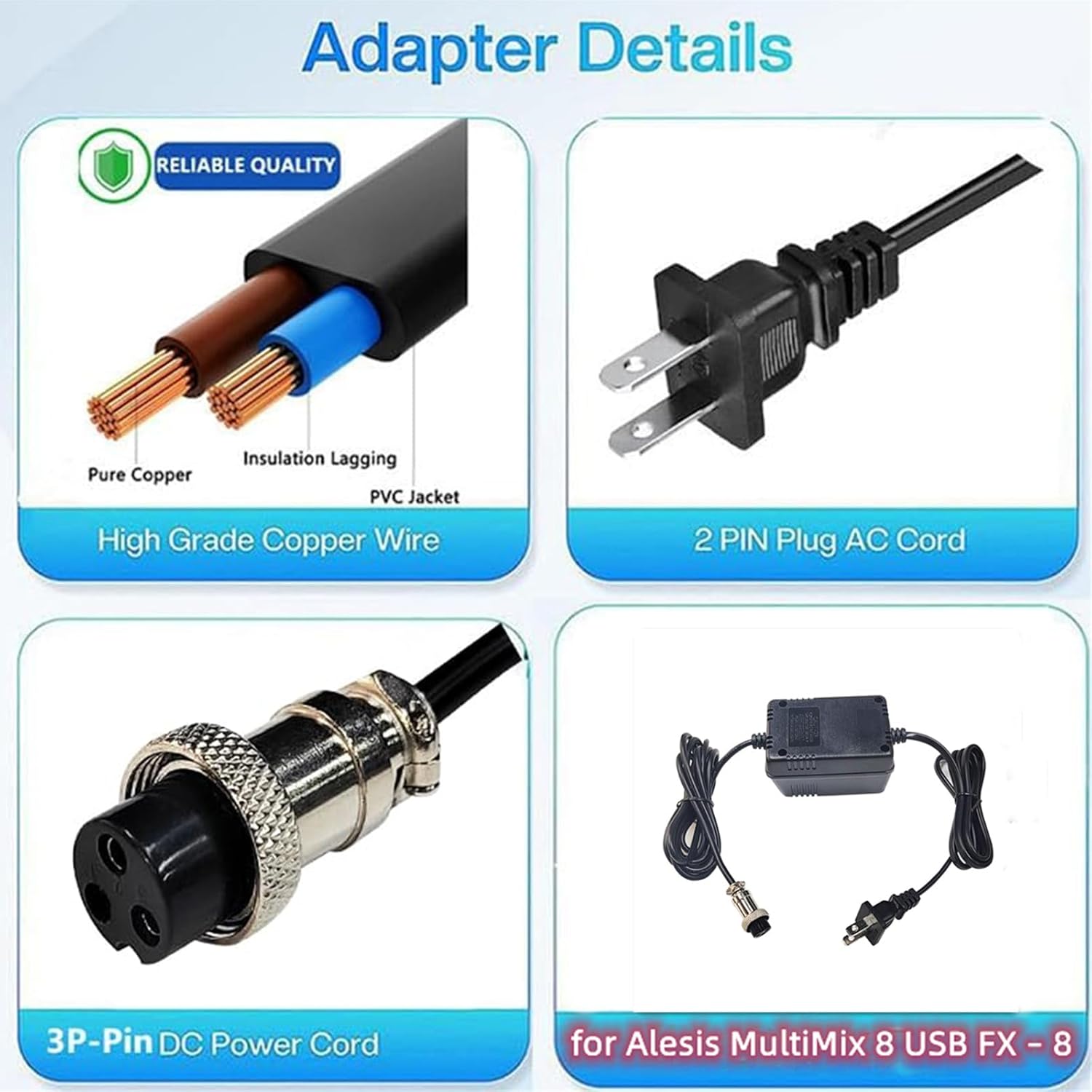 for Alesis MultiMix 8 USB FX – 8 Power Adapter,Compatible with Alesis MultiMix 8 USB FX – 8 Supply Cord a Perfect Replacement to