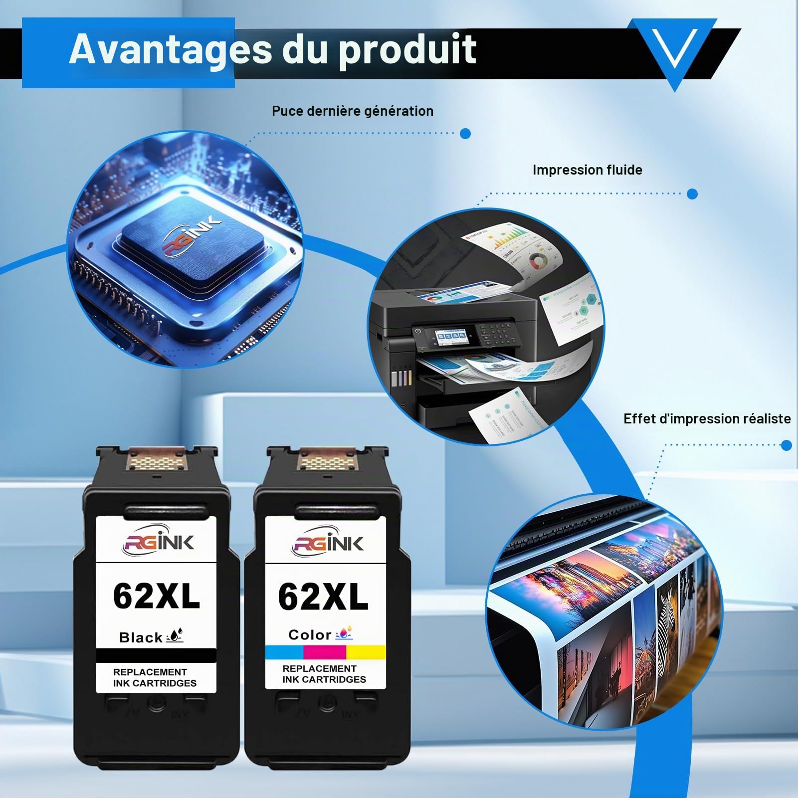 Cartouche d'encre Compatible HP 62 XL Noir et Couleur 2er-Pack pour HP Envy 5640 5540 7640 OfficeJet 5740 5742