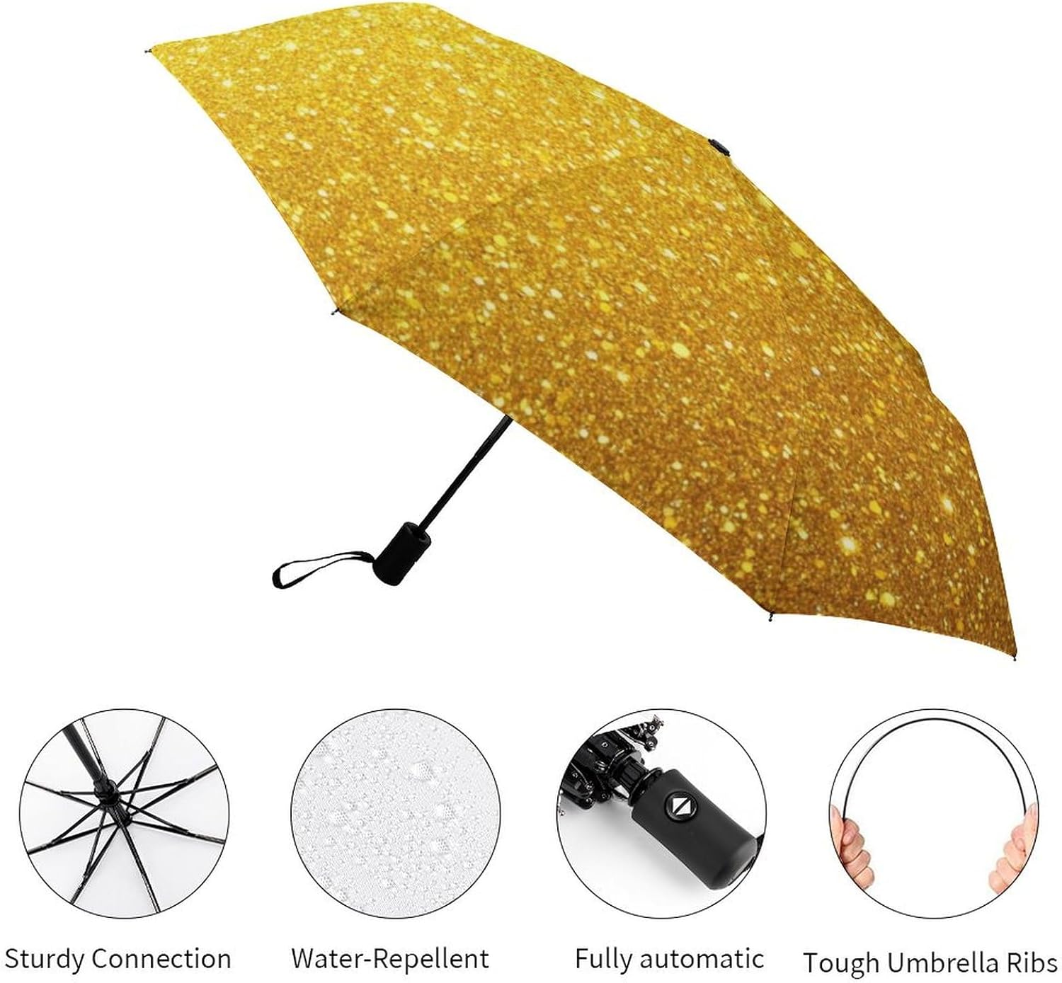 Unisex Womens Mens Compact Travel Auto Open Close Foldable Umbrella, Windproof, Sun and Rain Proof Water Resistant Canopy