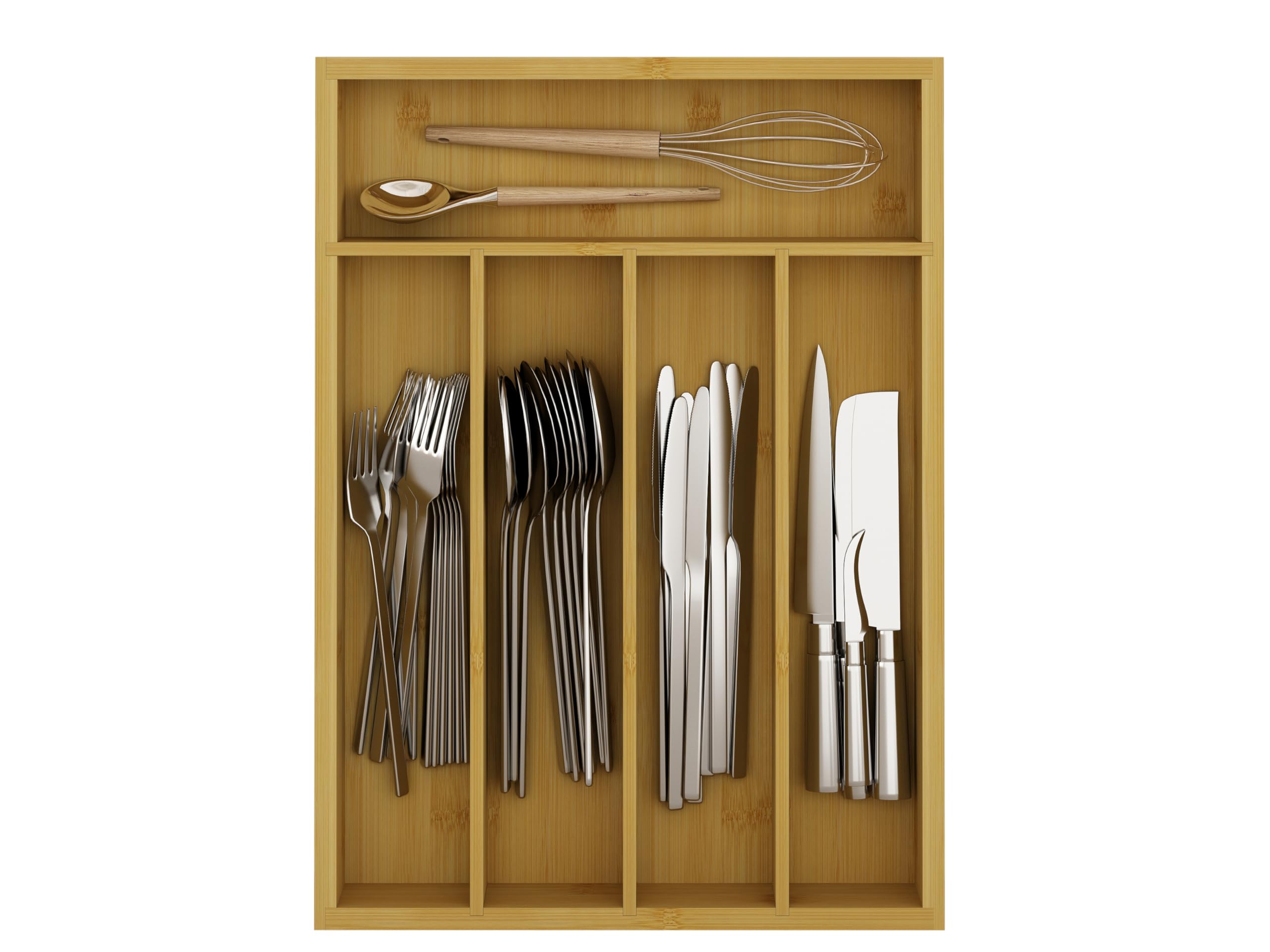 woodluv Cutlery Drawer Organizer, 5 Compartment Cutlery Tray Kitchen Utensil Tray for Kitchen, Storage Accessories Holder