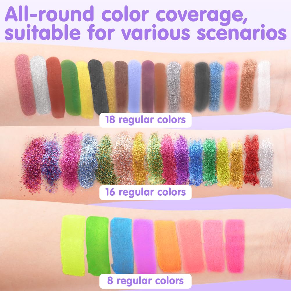 LOPHE Face Body Painting Kit | 42 Colour with 10 Brushes | Water Based Split Cake Palette for Kids Adults | Halloween, Cosplay & Party Makeup Set - Image 3