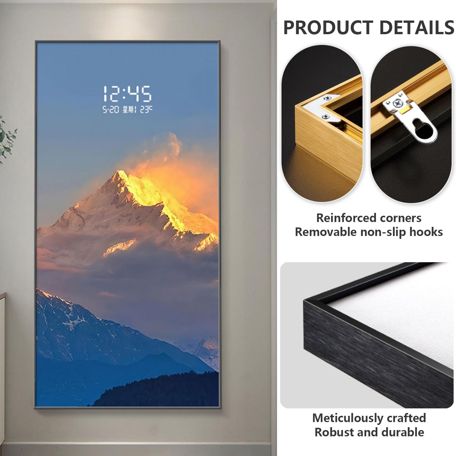 Grande orologio da parete 3D con luce LED, schermo digitale, cornice in alluminio per decorazione domestica, perfetto per salotti e uffici, 70 x 140 cm