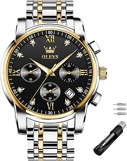 Male Wrist Watches, Analog Quartz Business Stainless Steel Waterproof Luminous Watches Luxury Casual Classic Glamour Big Diamond Dial Date Multi-Function Chronograph Watches for Man