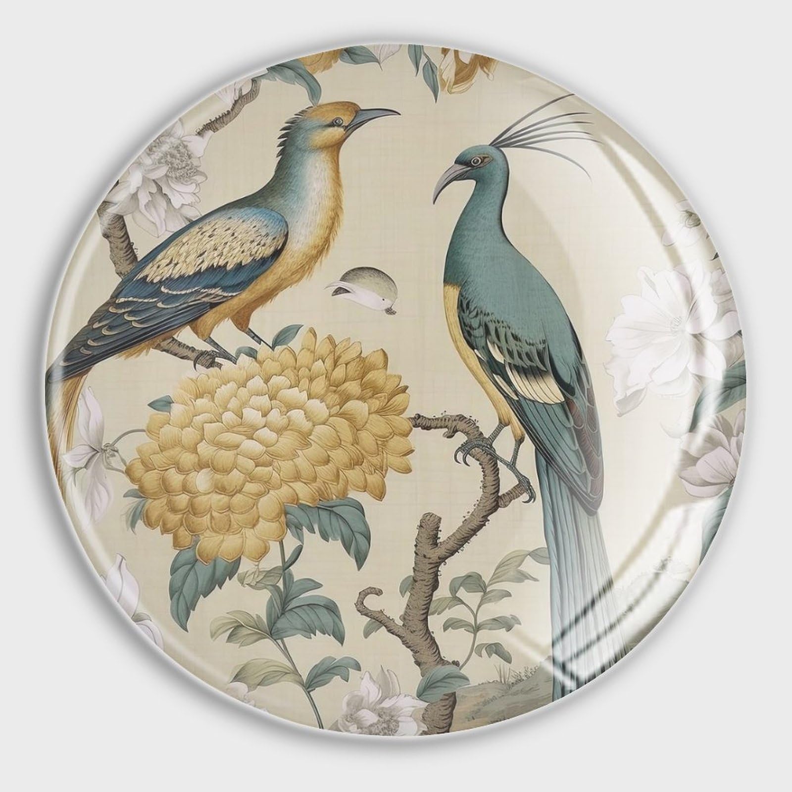 Magnets oiseau jaune et gris pour réfrigérateur | Cadeau vintage style chinoiserie