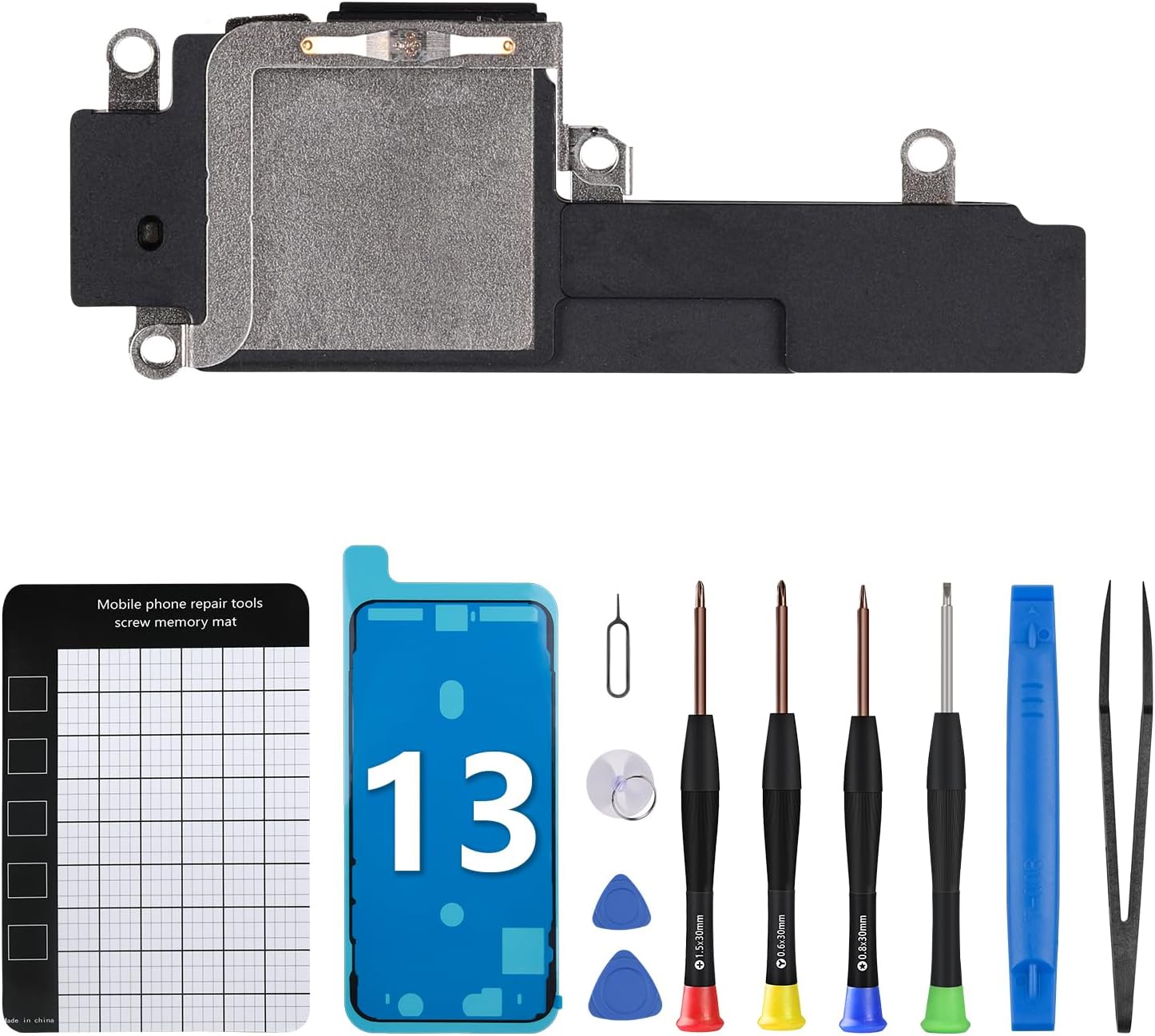 for iPhone 13 Ringer Buzzer Flex Cable Loud Speaker Replacement OEM Loudspeaker Sound Audio Module Connector Assembly Complete Repair Tools Kit Waterproof Sticker A2631 A2633 A2634 A2635 A2482