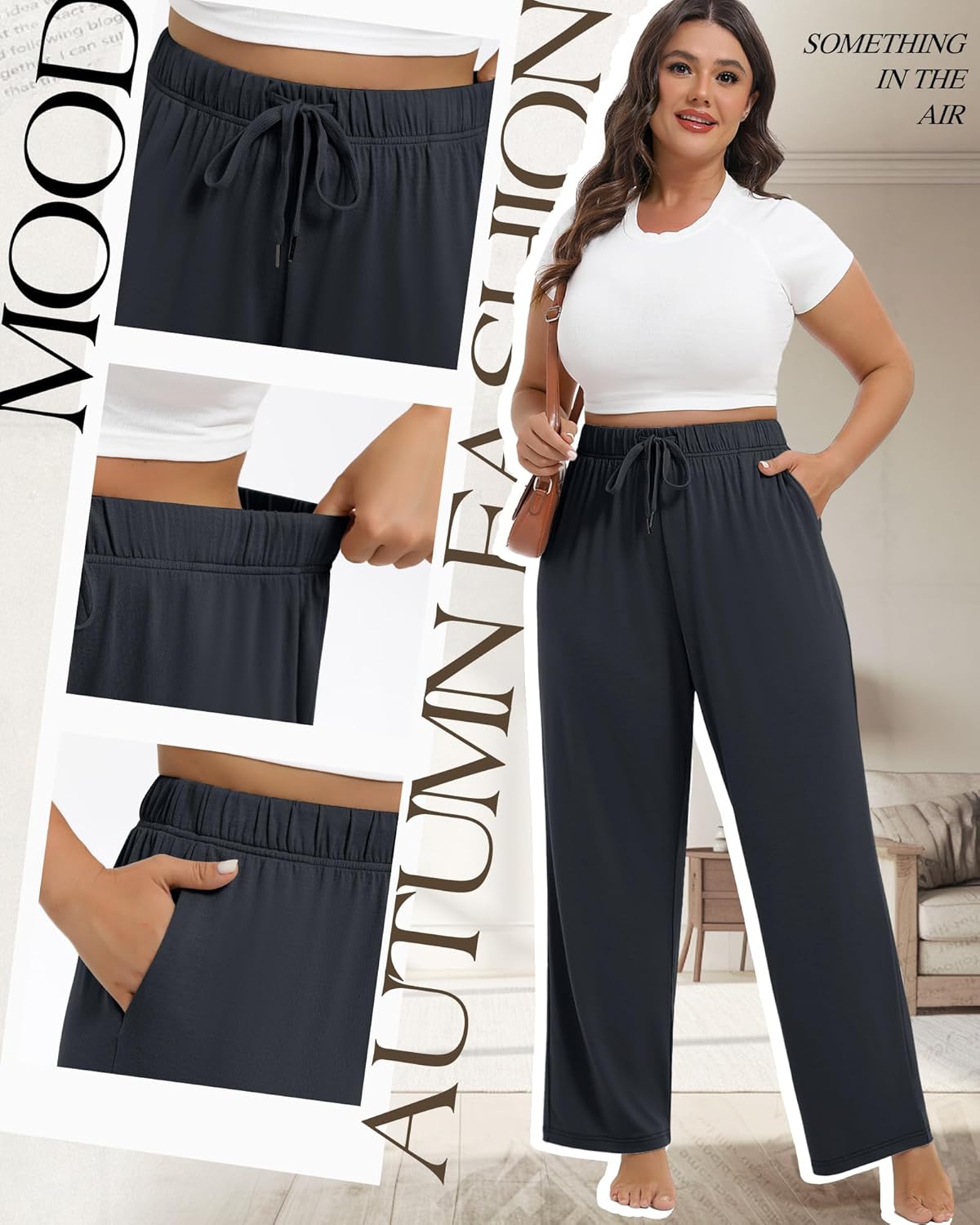 3 Pack Women's Plus Size Wide Leg Pants Drawstring Lounge Pants with Pockets Loose Yoga Sweatpants Casual Jogger - Image 4