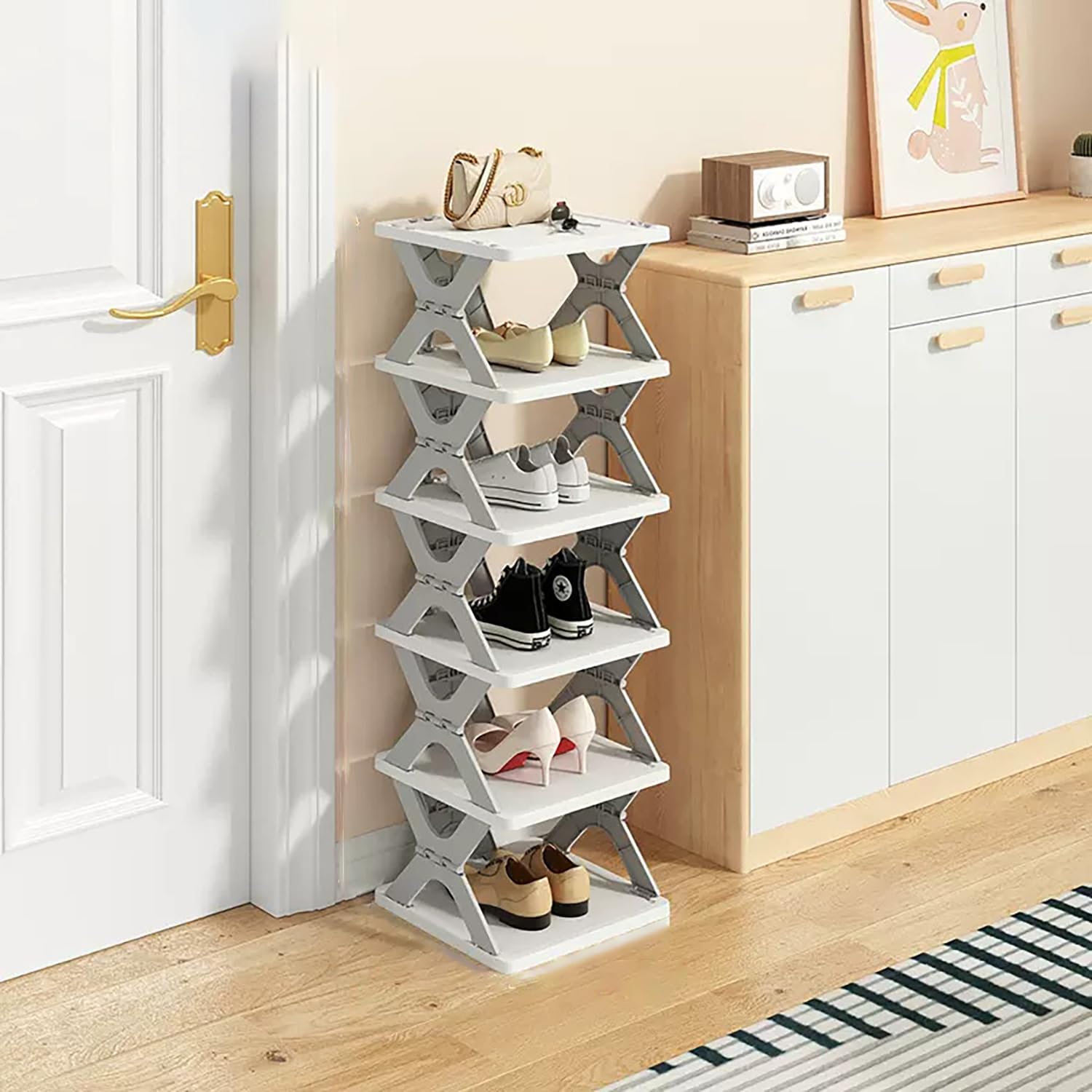 House of Quirk Plastic 6 Tier Collapsible Shoes Stand,Shoe Tower Rack Suit For Small Spaces,Closet,Small Entryway,Easy Assembly And Stable In Structure,Corner Storage Cabinet For Saving Space (Grey) (B0CCNQVW2K) Amazon Price History, Amazon Price Tracker