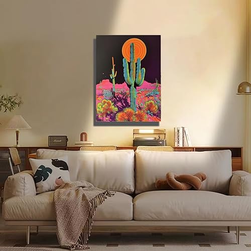 Miniatura 3 de Decoración estética de cactus para dormitorio, arte de pared de atardecer en el desierto, impresiones botánicas, carteles trippy, ilustraciones
