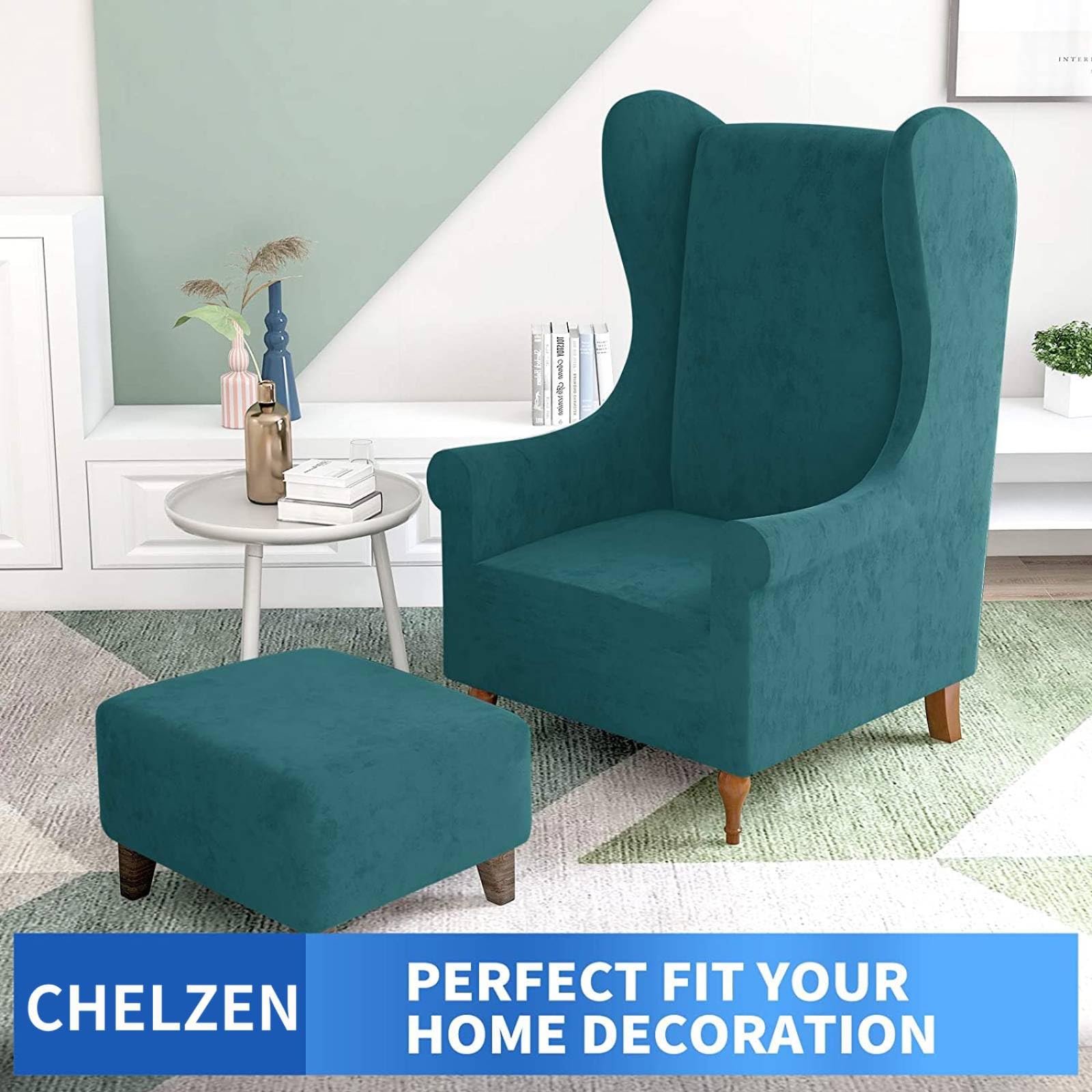CHELZEN Stretch Velvet Wingback Chair Slipcover Soft Slipcovers for Wingback Chairs Wing Chair Cover with Elastic Bottom (Wing Chair - Image 2
