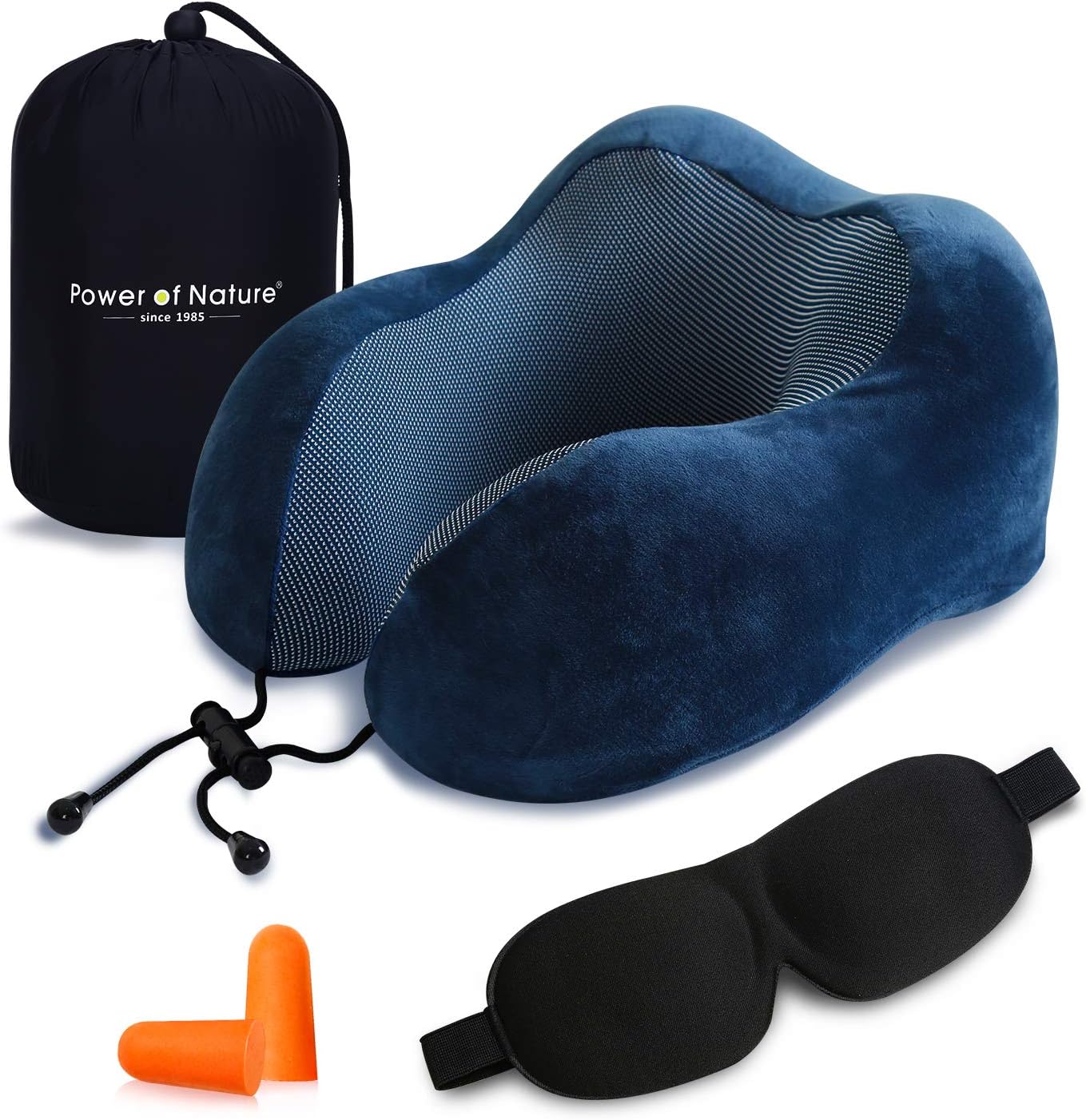 Power of Nature Travel Pillow Luxury Memory Foam Neck & Head Support Pillow Soft Sleeping Rest Cushion for Airplane Car & Home Best Gift(Dark Blue)