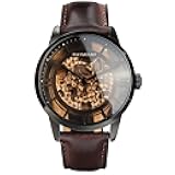 Men's Automatic Watch with Mechanical Movement, Skeleton Dial and Leather Band