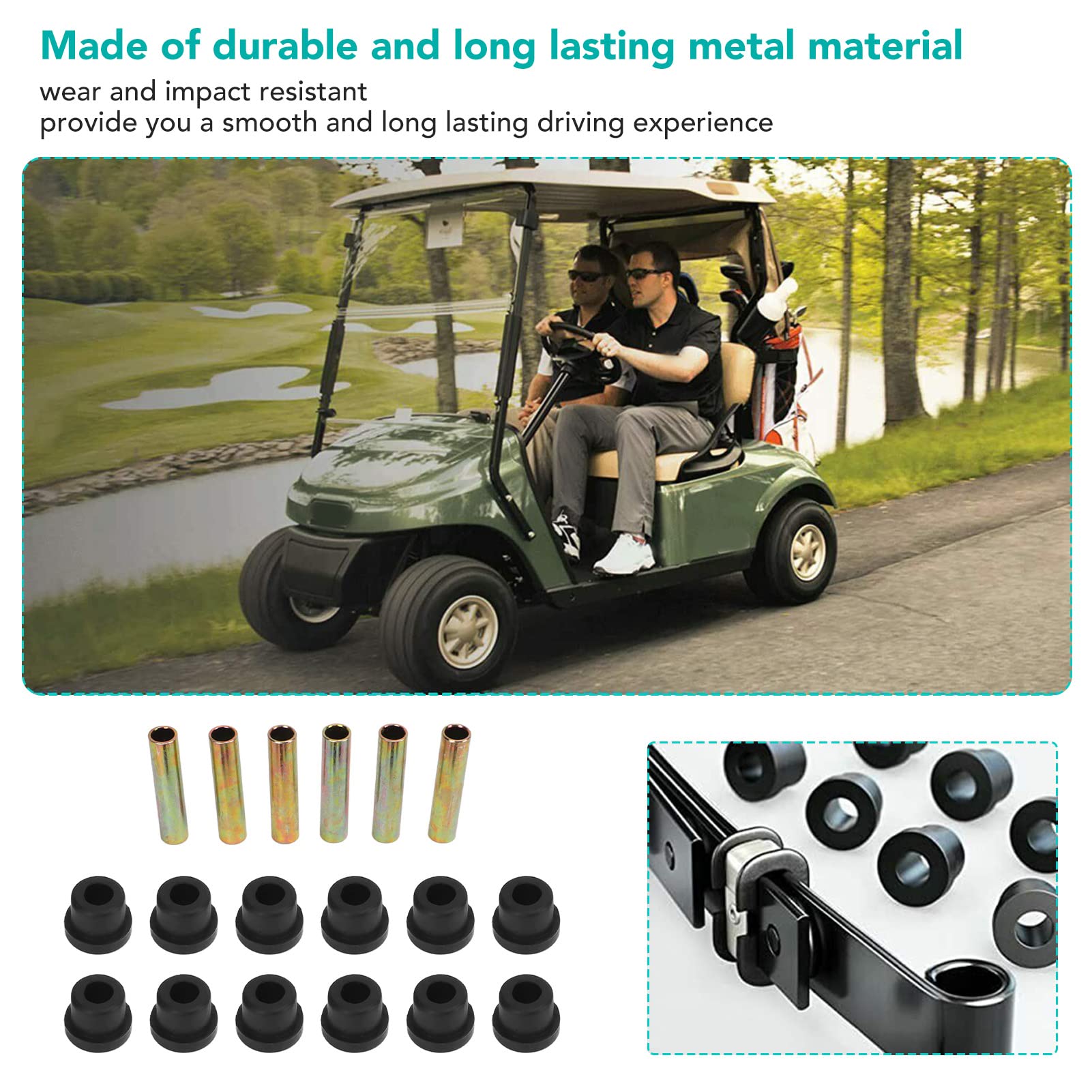Akozon Kit Boccole Molla a Balestra Set Manicotti di Sospensione Posteriore di Ricambio in Materiale Metallico a Lunga Usura per Carrello Ez?Go Txt Driving Experience