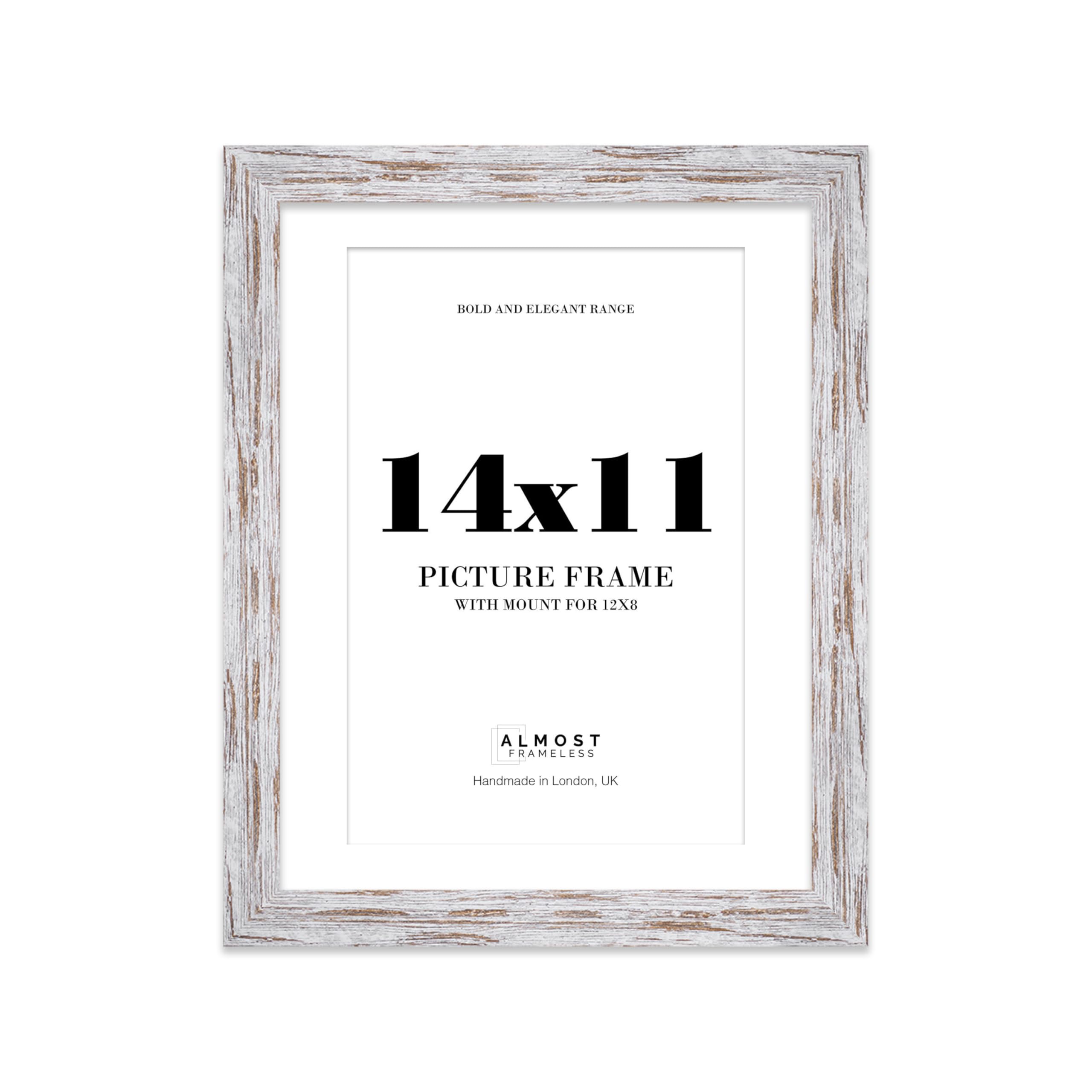 14x11 Distressed Wood Frame With Mount for 12x8 Pictures 28mm Edge Portrait and Landscape Display with Wall Hooks and Kickstand, 1 Pack