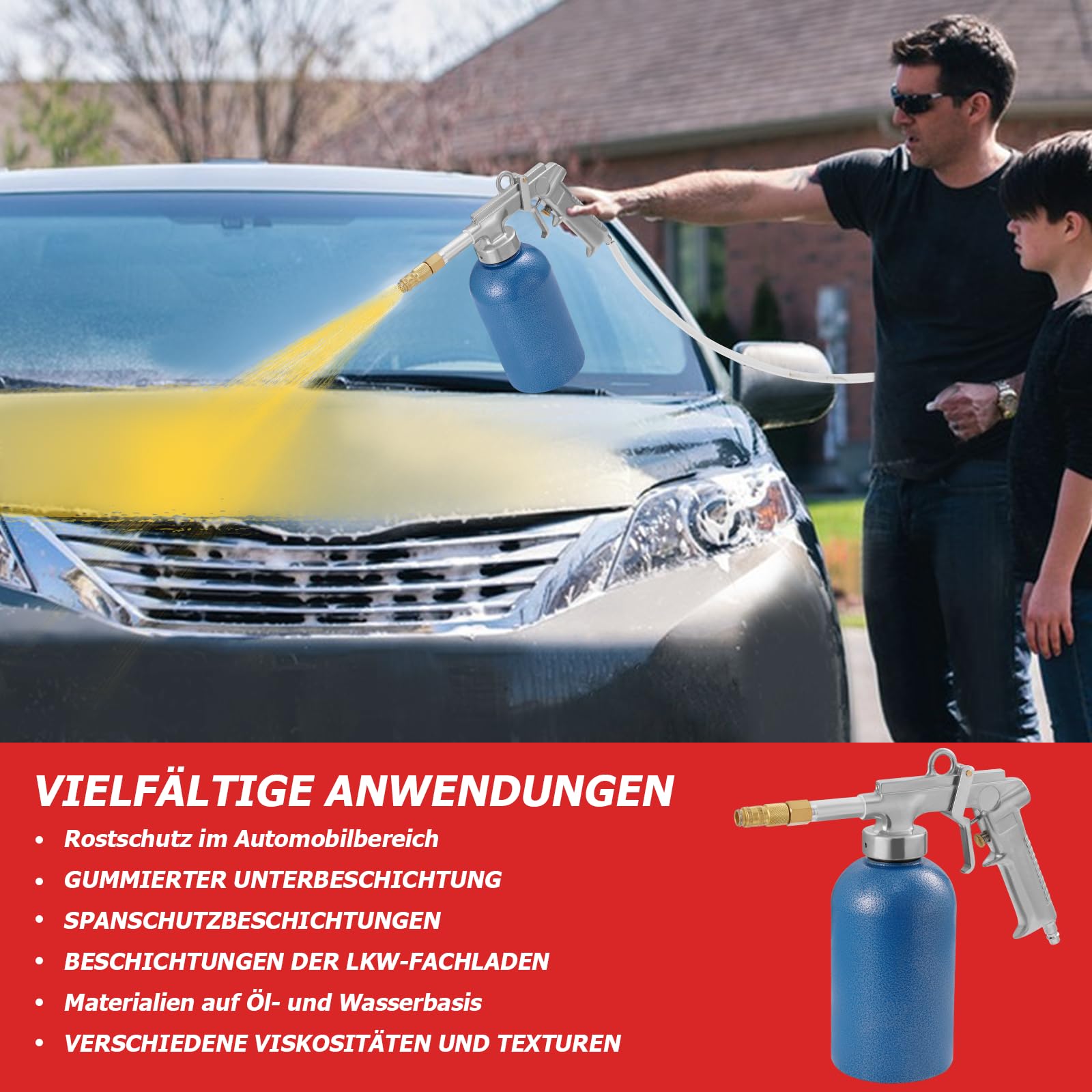 Druckbecherpistole Automatischer Innenreiniger, 1100ml 4-6bar Druckluft Reinigungspistole, Waschpistole zur Reinigung Automotive verschmutzter Oberflächen, Innenraum Teppich und Sitz Reinigung, Blau