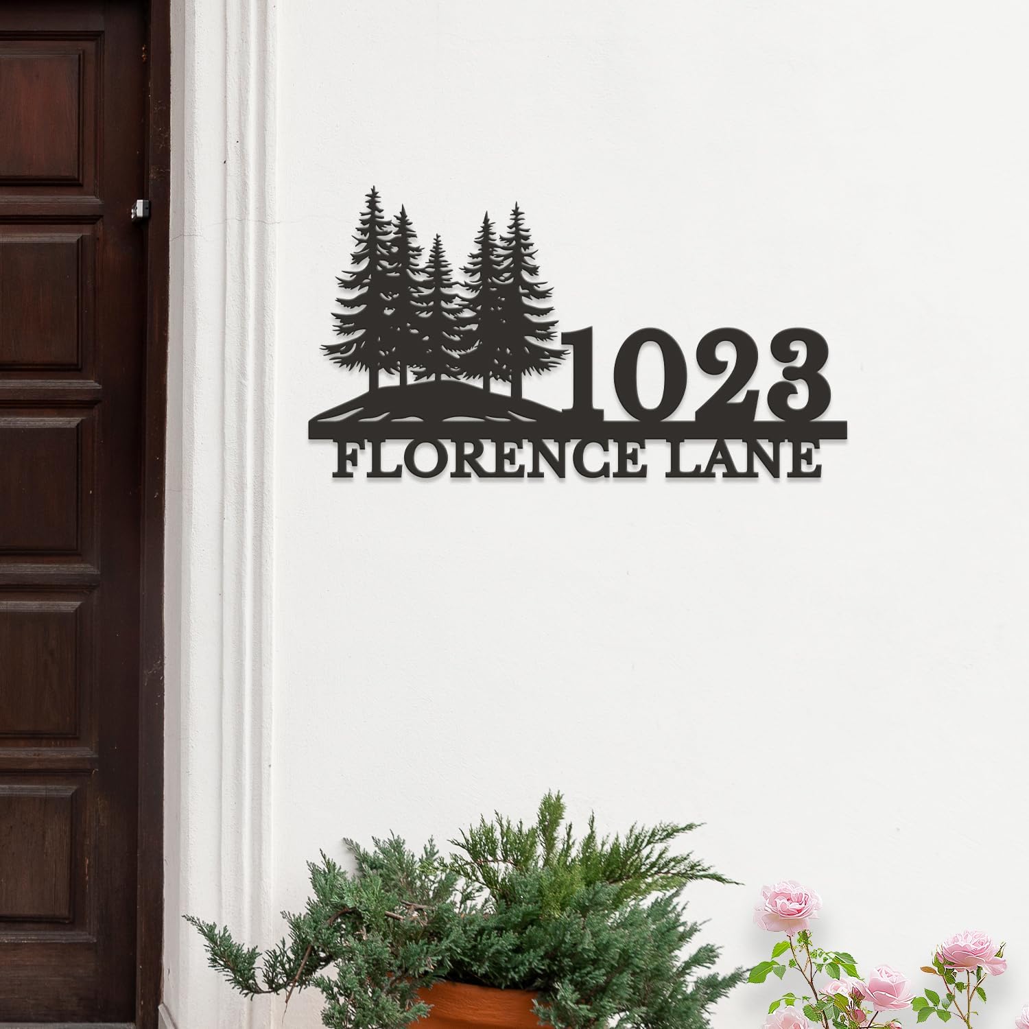 Personalized Pine Tree Address Sign, Custom House Number Plaque, Rustic Cabin Decor, Outdoor Lodge Style Numbers, Nature Lover Gift, Farmhouse Mailbox Sign (Style-1)