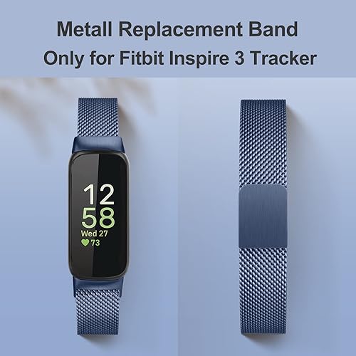 Miniatura 2 de Vanjua Correas de repuesto para Fitbit Inspire 3 para mujeres y hombres, correa de malla de metal de acero inoxidable, ajustable, correa magnética