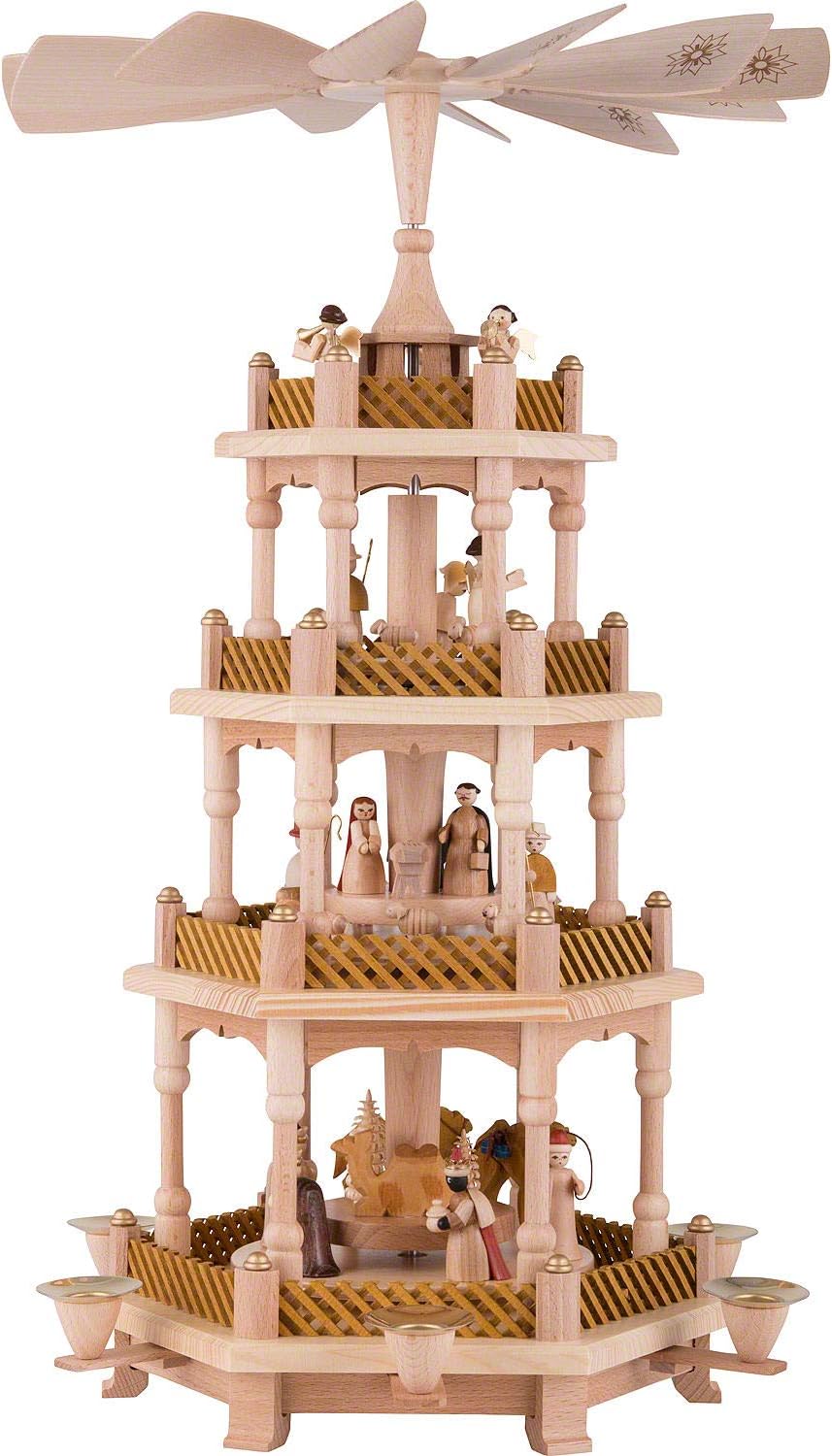 Original Erzgebirge Handcrafted 4-Storey Pyramid Christ Birth Nature - 54 cm Handwork Germany