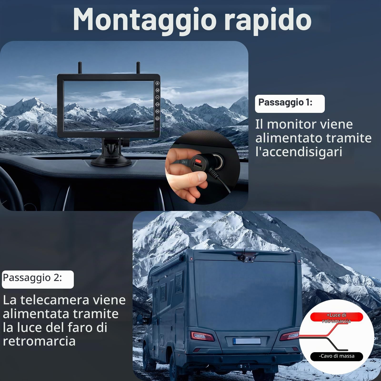 Telecamera Posteriore Senza Fili per Auto con Monitor da 7 Pollici, Visione Notturna 1080P, Impermeabile IP69, Segnali Digitali Stabili, Grandangolare 170° per Camper, Camion, Roulotte(VE-7B)