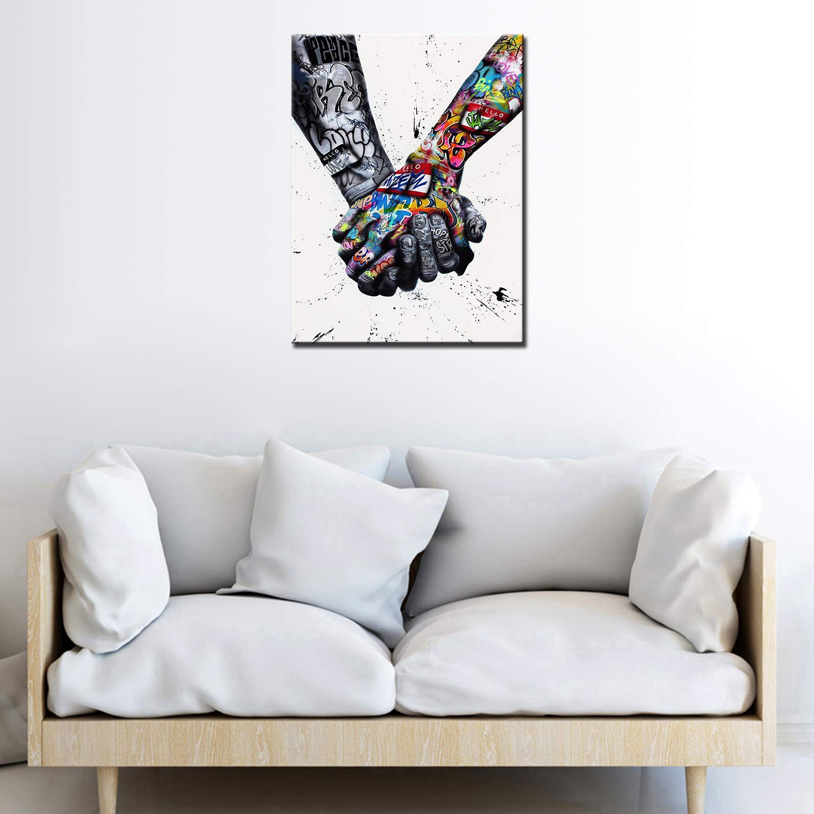 Banksy Street Art Graffiti Holding Hands Pictures Couple Paintings Romantic Artwork for Living Room Gift 1 Pieces Canvas Wall Art Nordic Home Decor Framed Ready to Hang Poster and Prints (12''Wx16''H) - Image 2