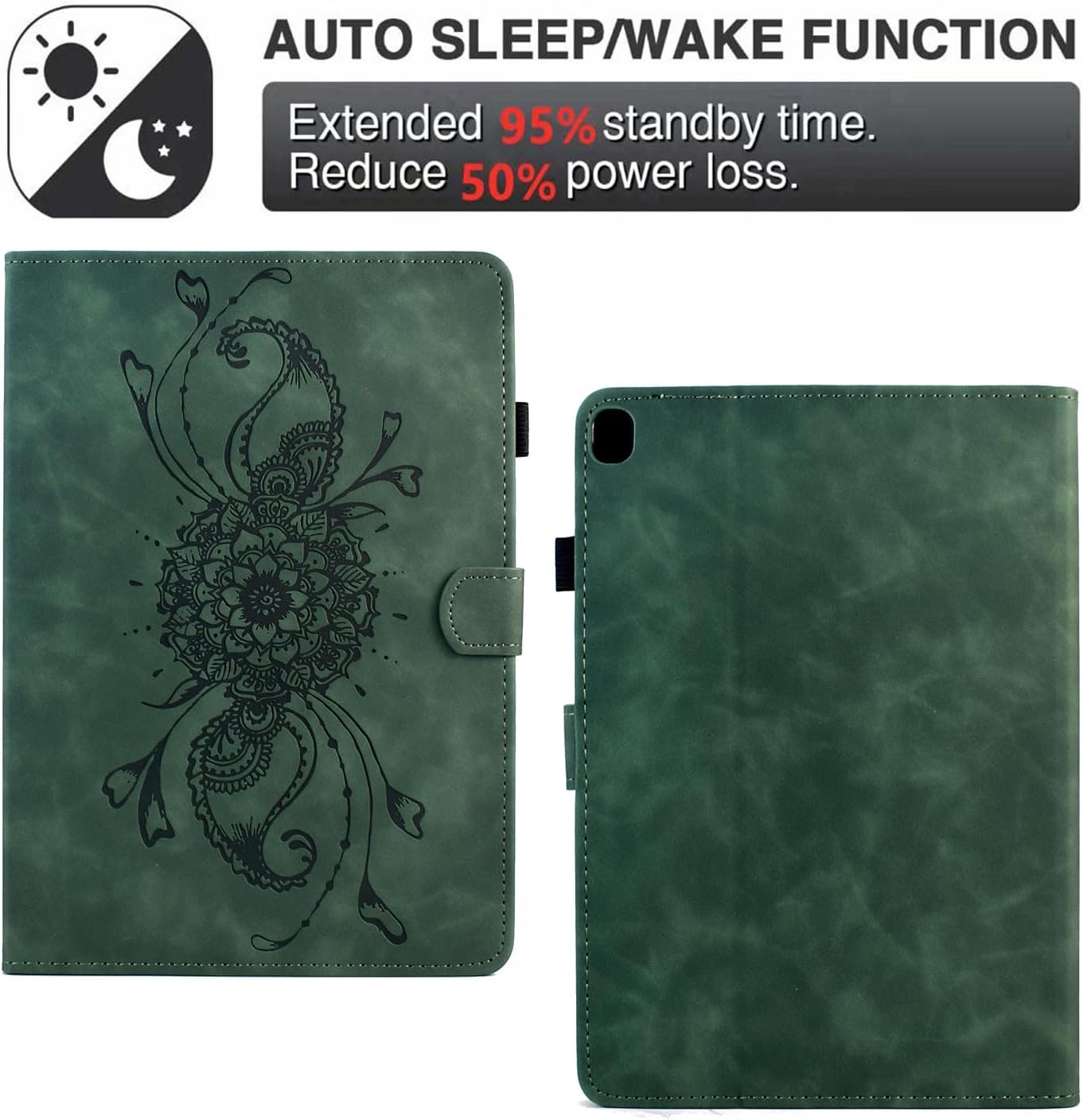 Mandala Flower Case for Fire HD 10 & 10 Plus (13th/11th Gen, 2023/2021 Release), Cute Elegant Embossed Suede Leather Folio Stand Protective Cover for Fire HD 10.1 inch Tablet, Auto Sleep Wake, Green