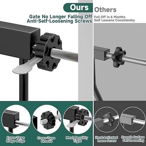 Miniatura 8 de Puerta de seguridad, puerta de metal de cierre automático de 29.5-47.6 pulgadas con puerta para mascotas, negro, montaje en pared para escaleras y