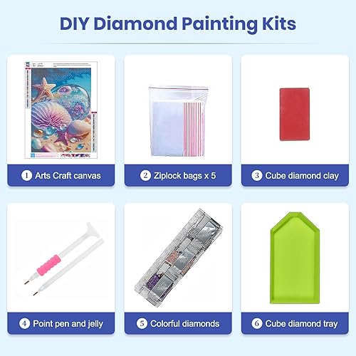 Miniatura 6 de SENQAO Kits de pintura de diamantes de playa para adultos, kit de arte redondo de diamantes de estrella de mar, estrellas de mar, pintura
