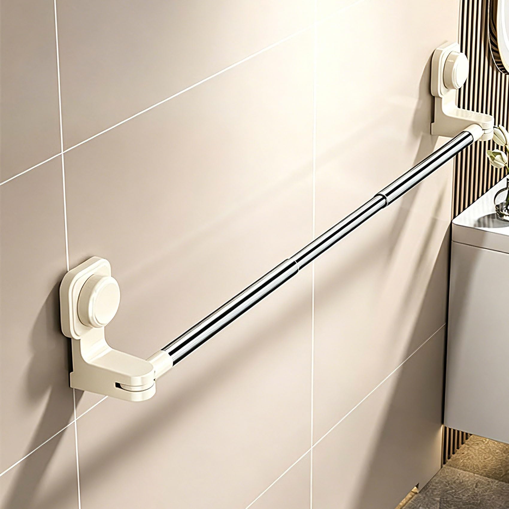 Toallero de Ventosa, Toallero sin Perforar Azulejos, Barra de Toalla Extensible Acero Inoxidable, Toallero Telescópico Ajustable Giratorio para Baño Cocina Ducha(Blanca,65-130cm)