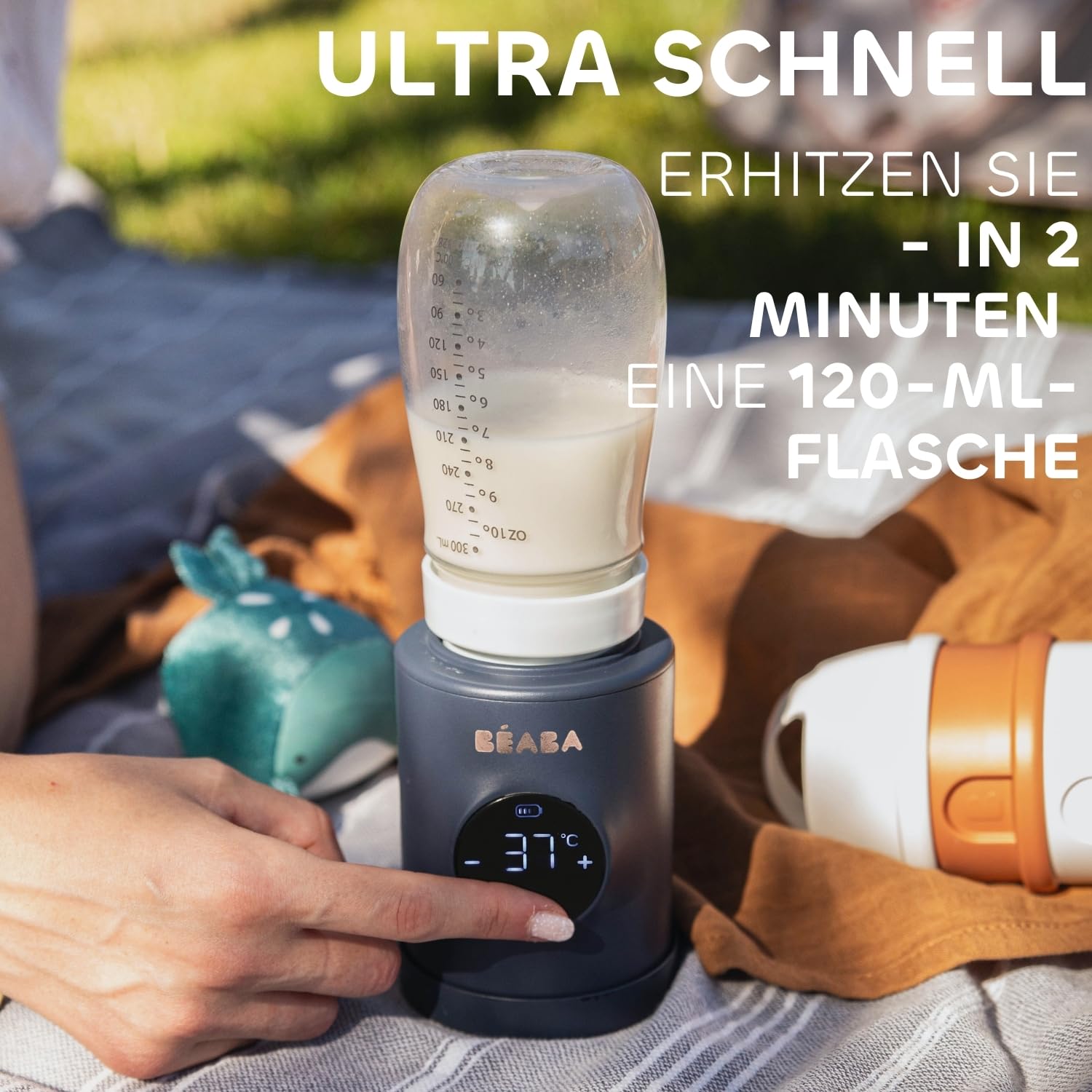BÉABA Milk Nomad Ultra-schneller batteriebetriebener mobiler Flaschenwärmer Erwärmt in -3 Min Einstellbare Temperatur USB-C Kompakt