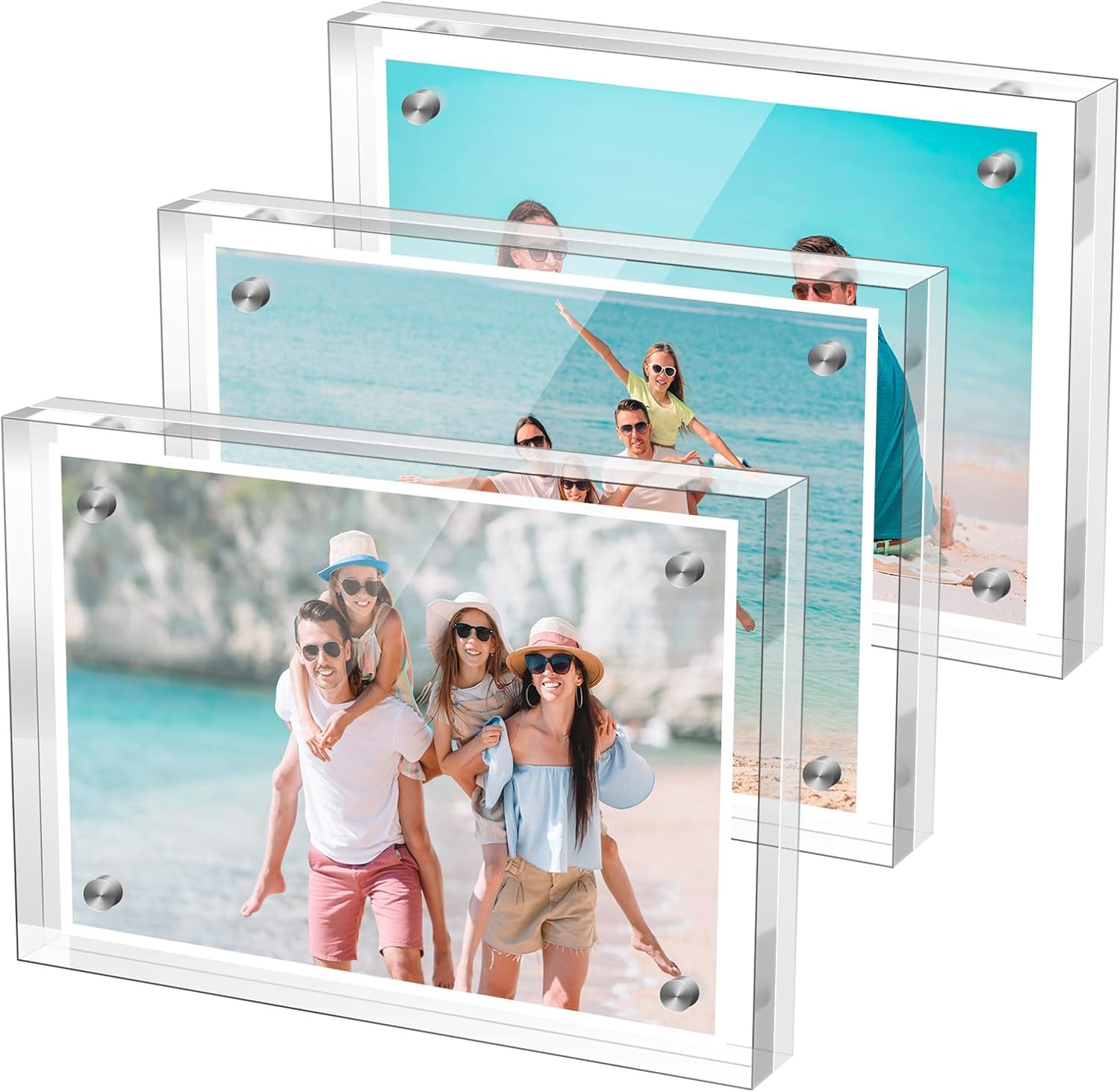 4×6 Inches Acrylic Picture Frame，Clear Magnetic Picture Frame for Wedding，Double Sided Frameless Photo Frame for Desktop Free Standing， Display Stand Picture Frames