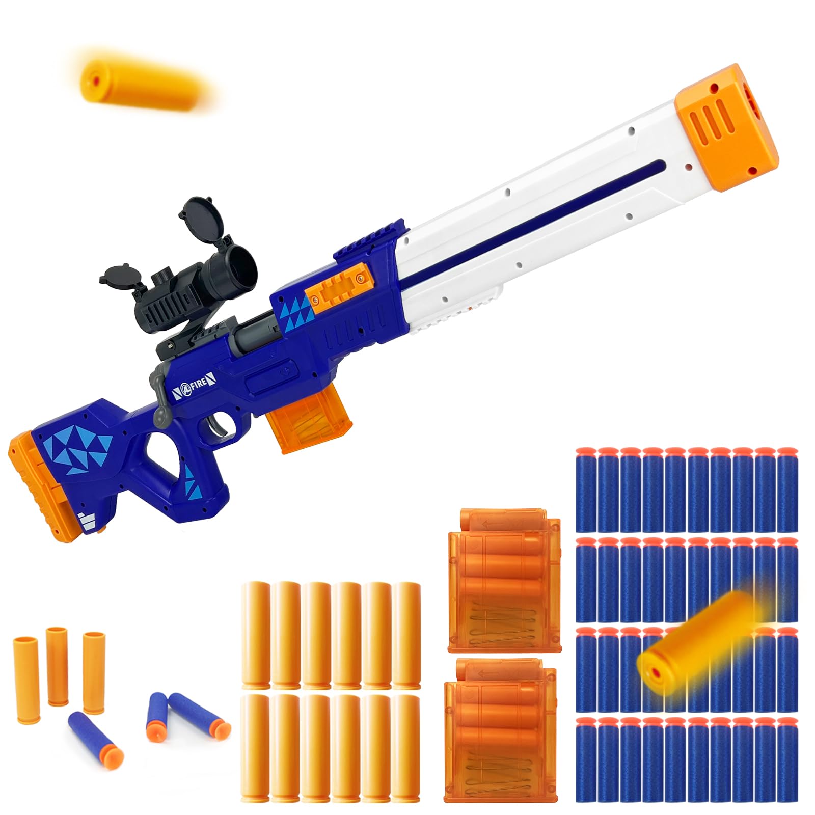 ZONZTER Toy Gun Models Foam Blasters Soft Bullet, Shell Ejecting Toy Gun, 12 Shell Case 40 Soft Darts 2 Magazines, Blaster Gift for Boys Girls Indoor Outdoor Play - dark bule