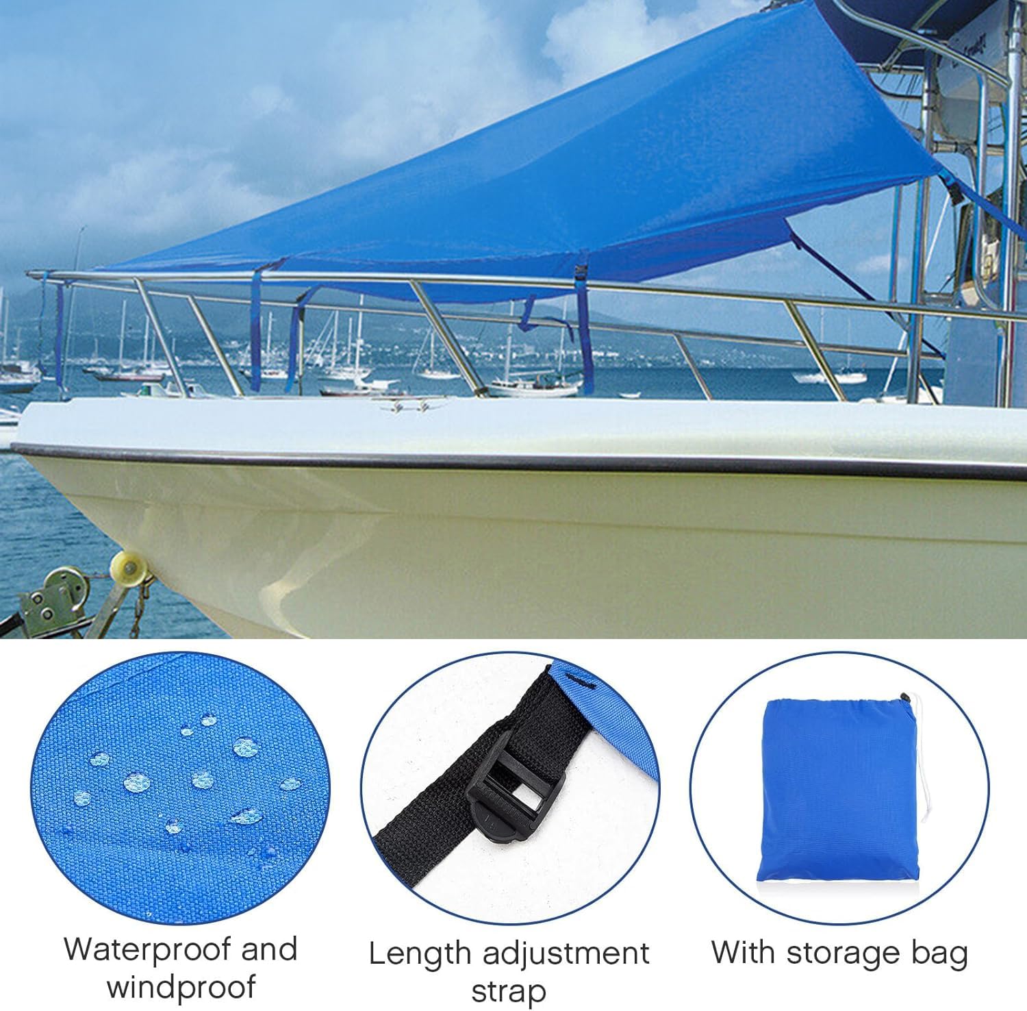 Tendalino Parasole per Barca con Protezione UV, in Tessuto Oxford 600D, Impermeabile, per Barca, per giornate Calde e Senza Nuvole,2x2.75m